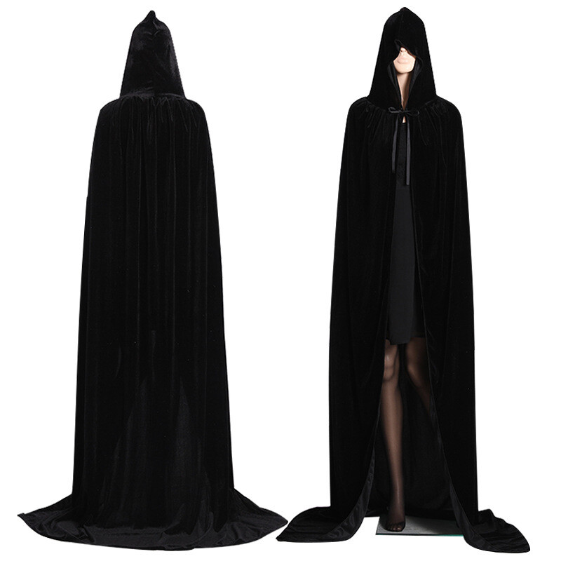 Halloween Velvet Cloak Cape Gothic Hooded Costume Vampire Cosplay Party Medieval