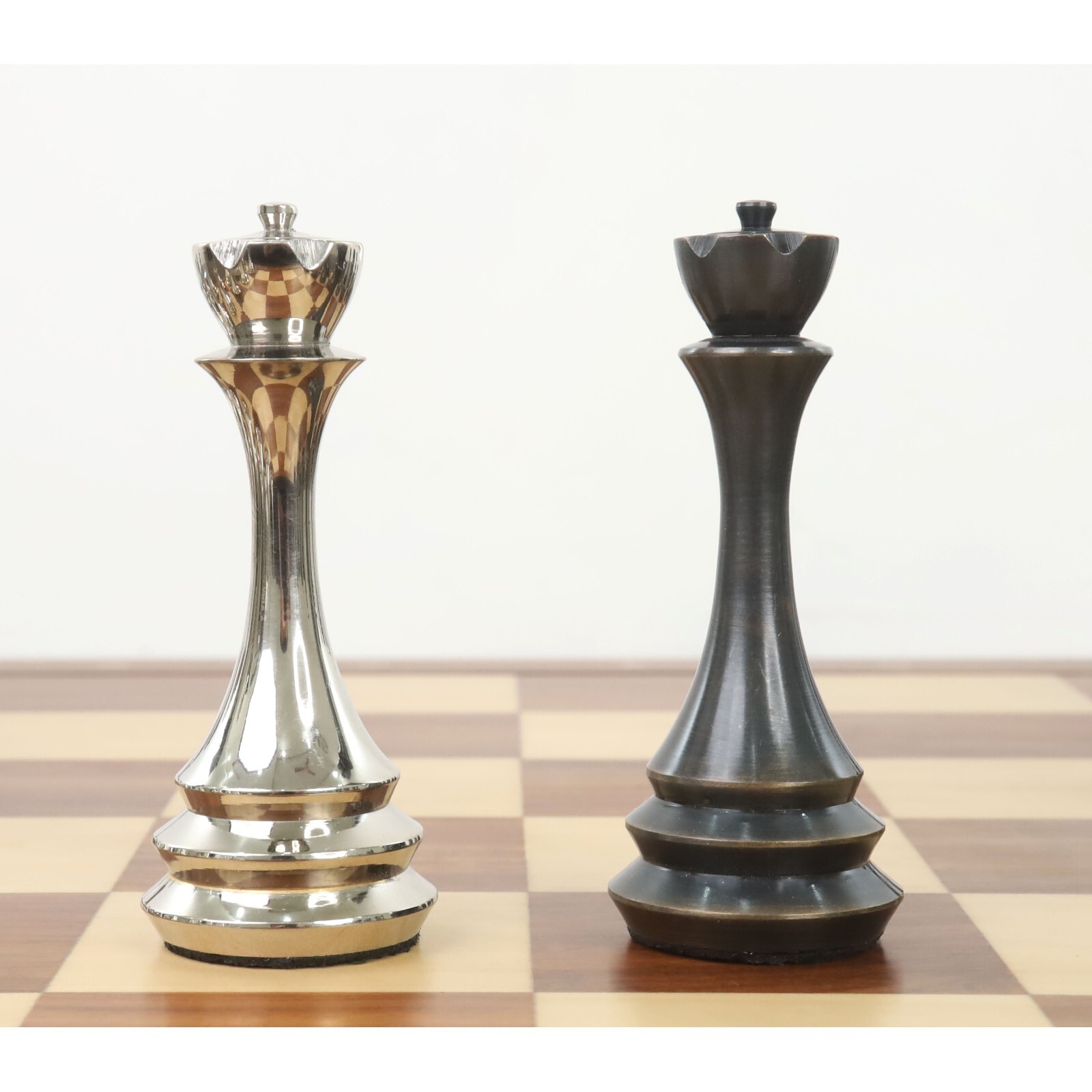 4.4" Russian Zagreb Brass Metal Luxury Chess Pieces only set - Silver & Antique