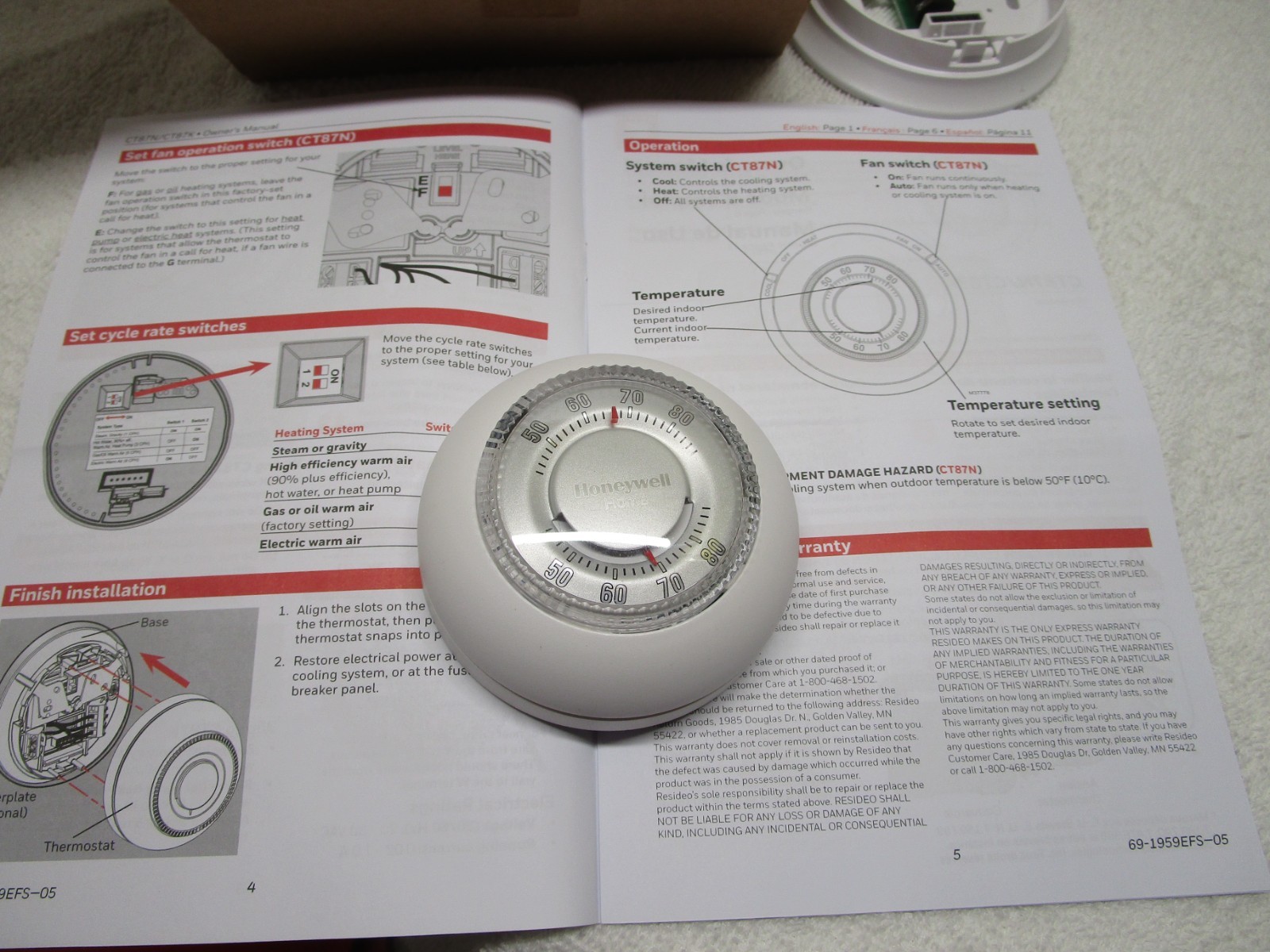 Honeywell CT87N Non- Programmable Thermostat - White