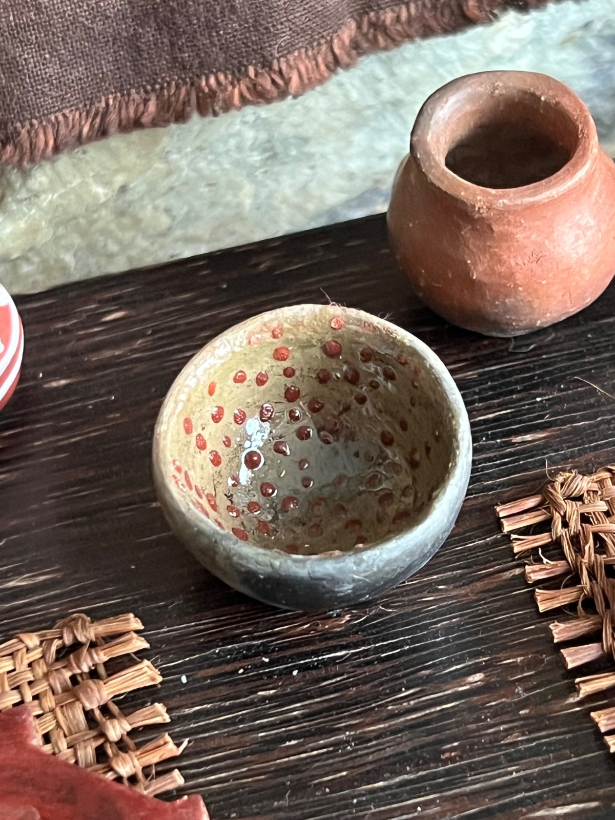 Tiny Awajun Pottery Bowl Handmade Earthenware Ceramic Frogs Eggs Cocoashi