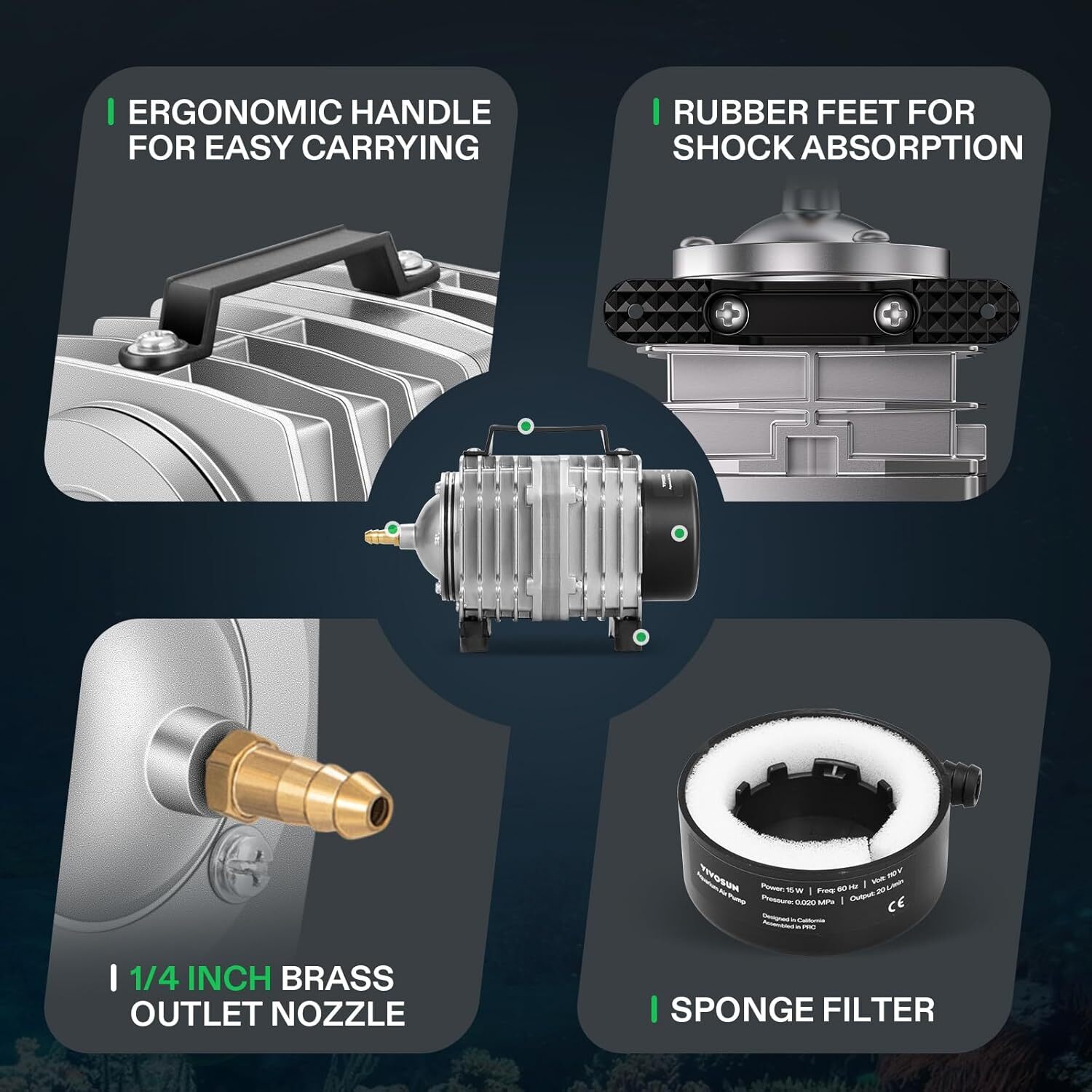 VIVOSUN 15-55W Commercial Air Pump 317GPH-1427GPH for Aquarium Hydroponic System
