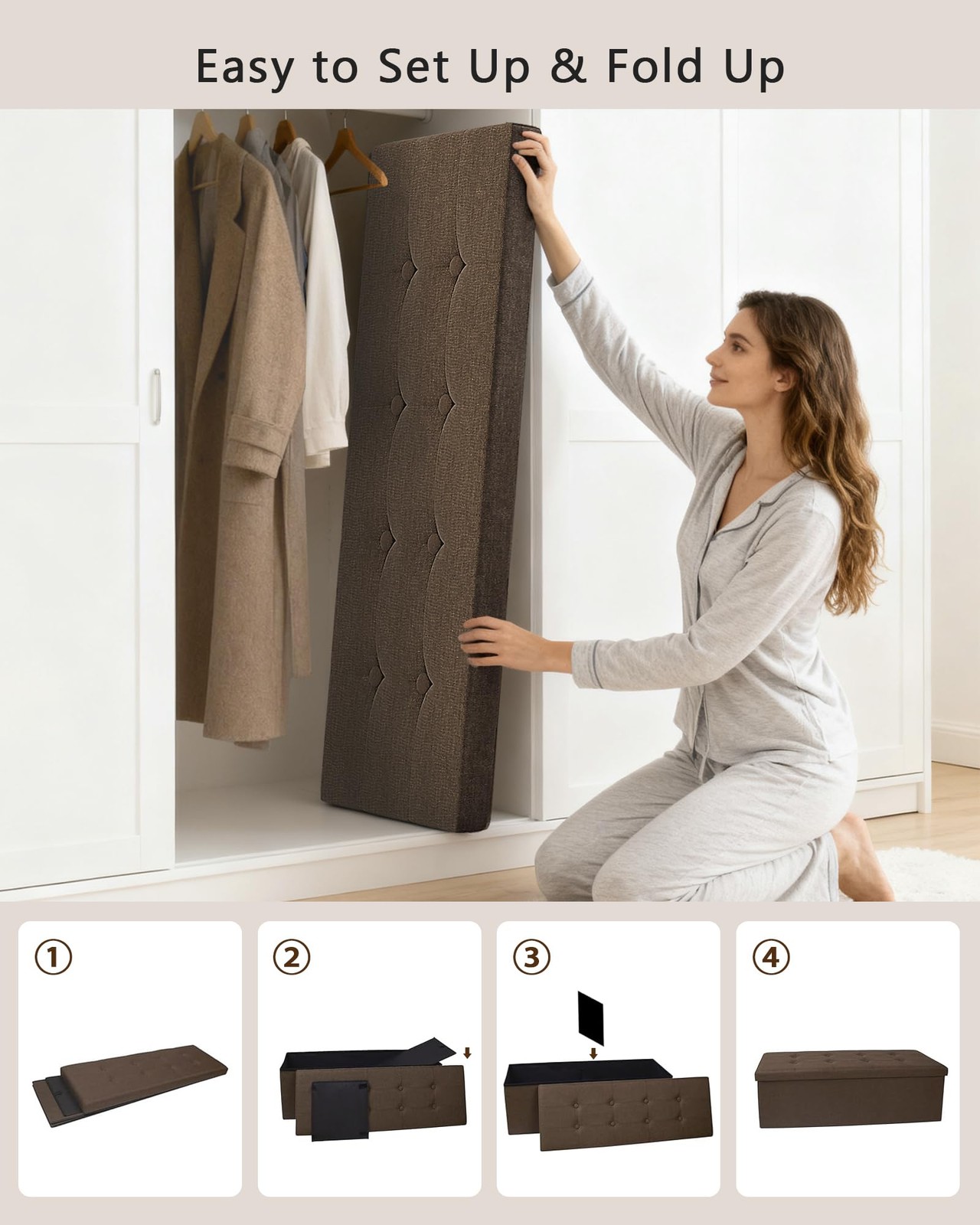 43 Inches Folding Storage Ottoman Bench, Storage Chest, Footrest for Entryway...