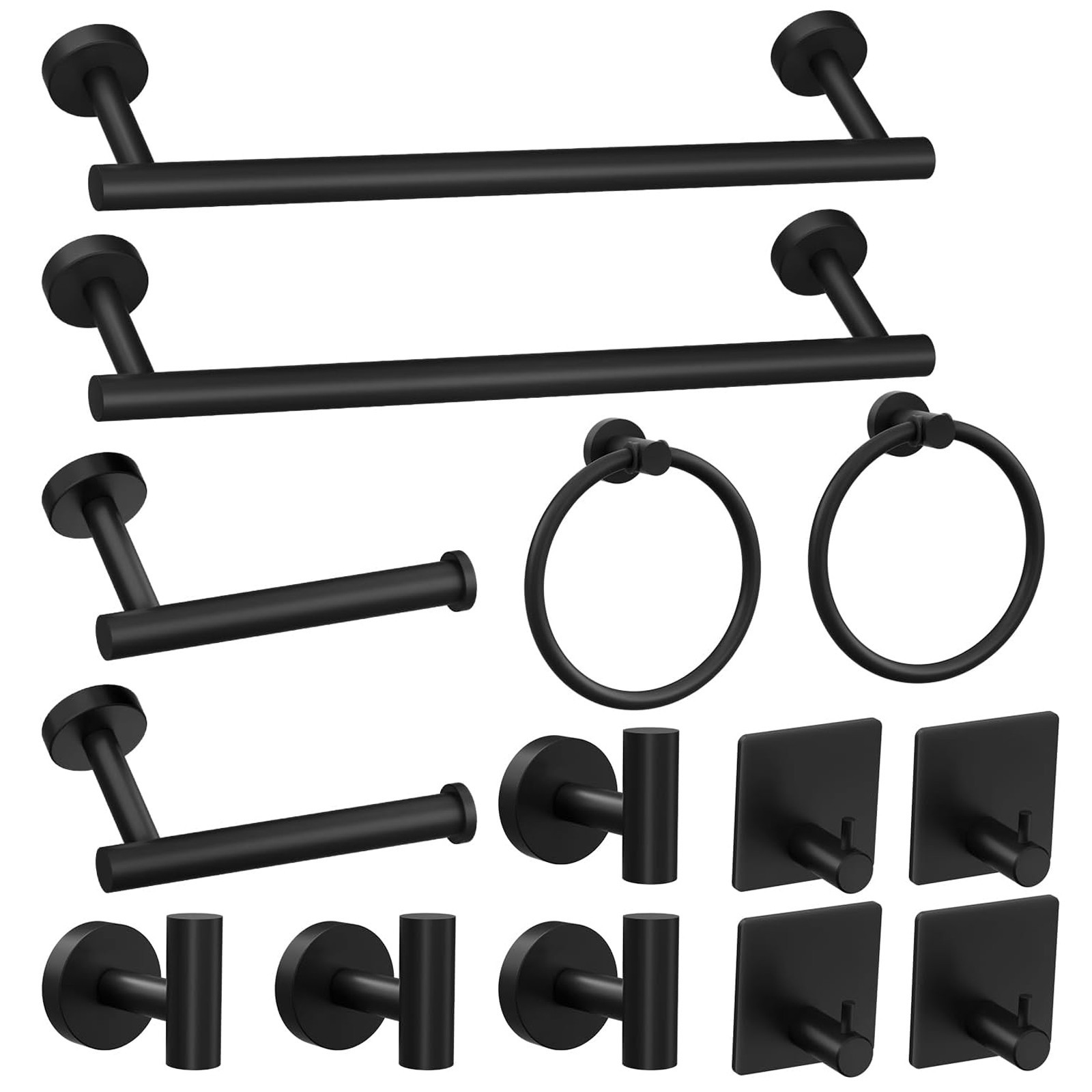 14 Pcs Black Bathroom Hardware Set Stainless Steel Towel Bar Towel Racks Hooks