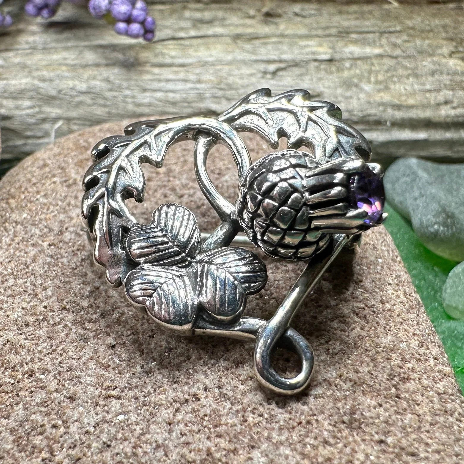 NEW Solid Sterling Silver Thistle & Shamrock Brooch Irish Scottish Ladies Pin