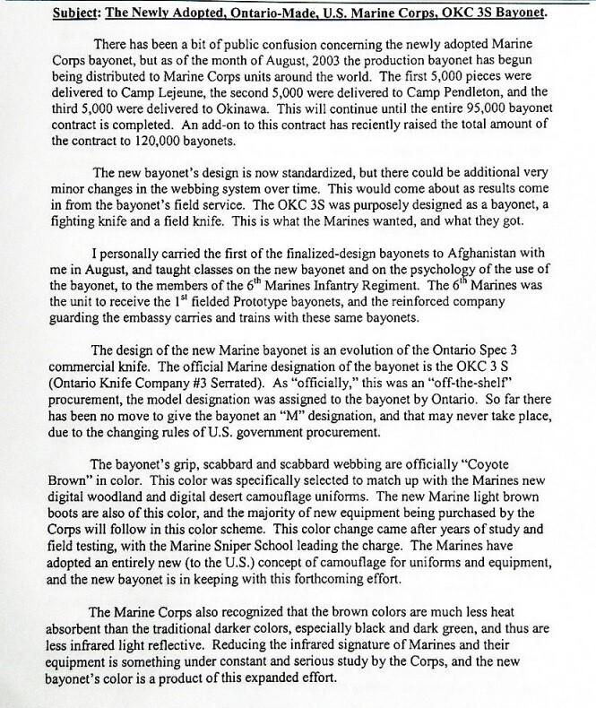 Vintage OKC3S Knife USMC Marine Corps Bayonet Ontario Knife Co & Scabbard