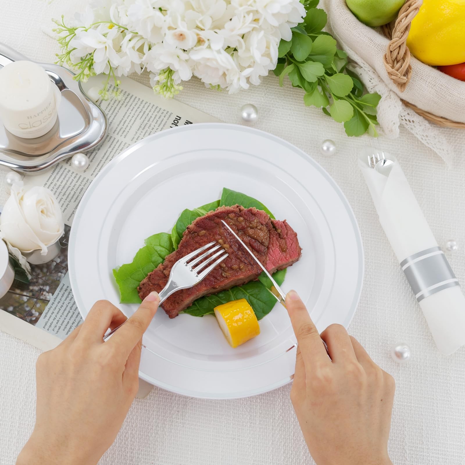 EI 120Pack Sliver Wrapped Plastic Silverware Set Disposable,480pcs Sliver Plasti