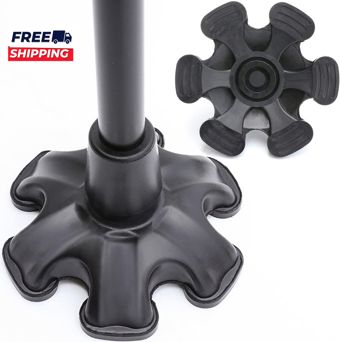 Cane Tip with 6 Support Rubber Foot for Walking Canes 3/4 Inch Shaft, Self-Stand