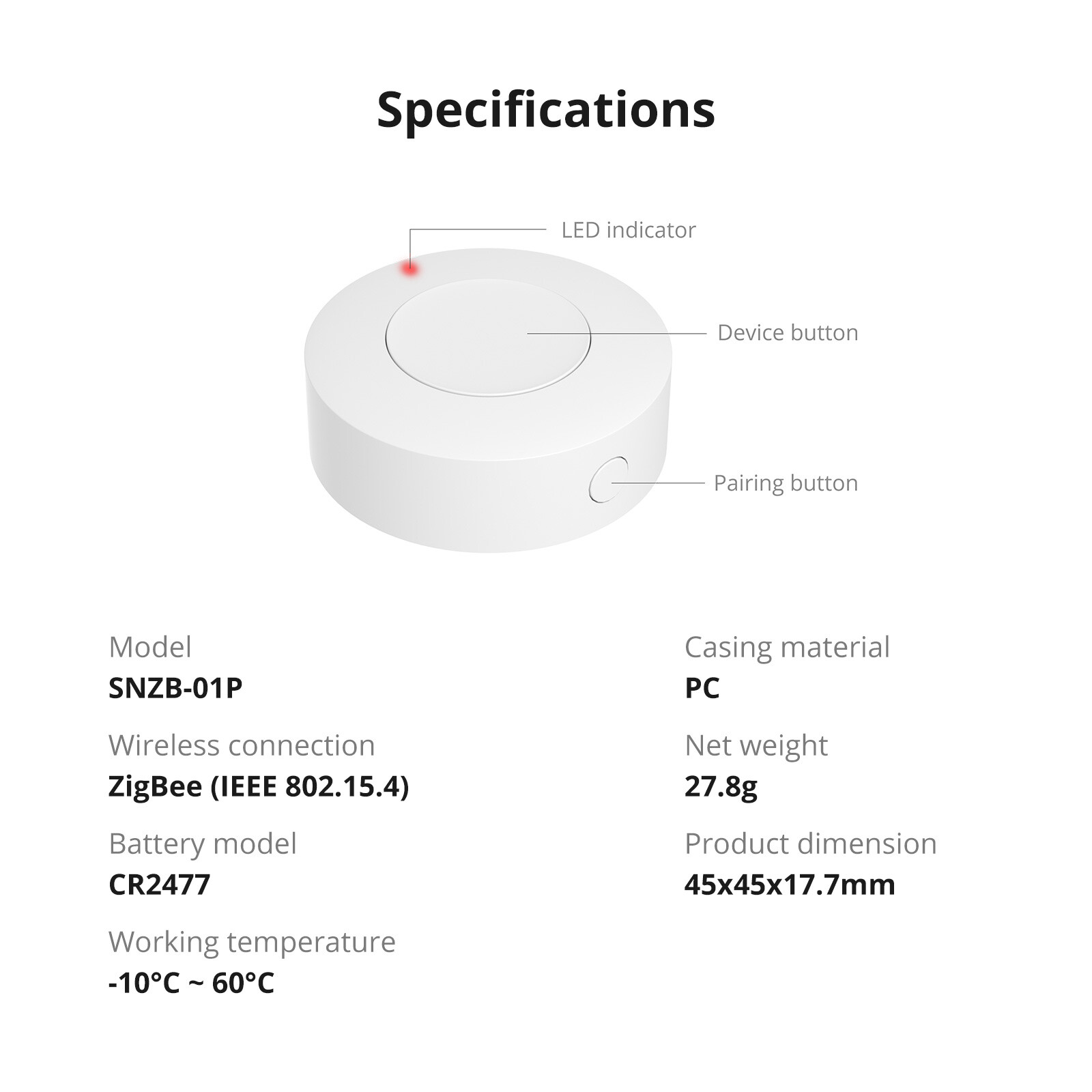 3PCS SONOFF SNZB-01P Zigbee Wireless Switch Custom Button Action Smart Scene DIY