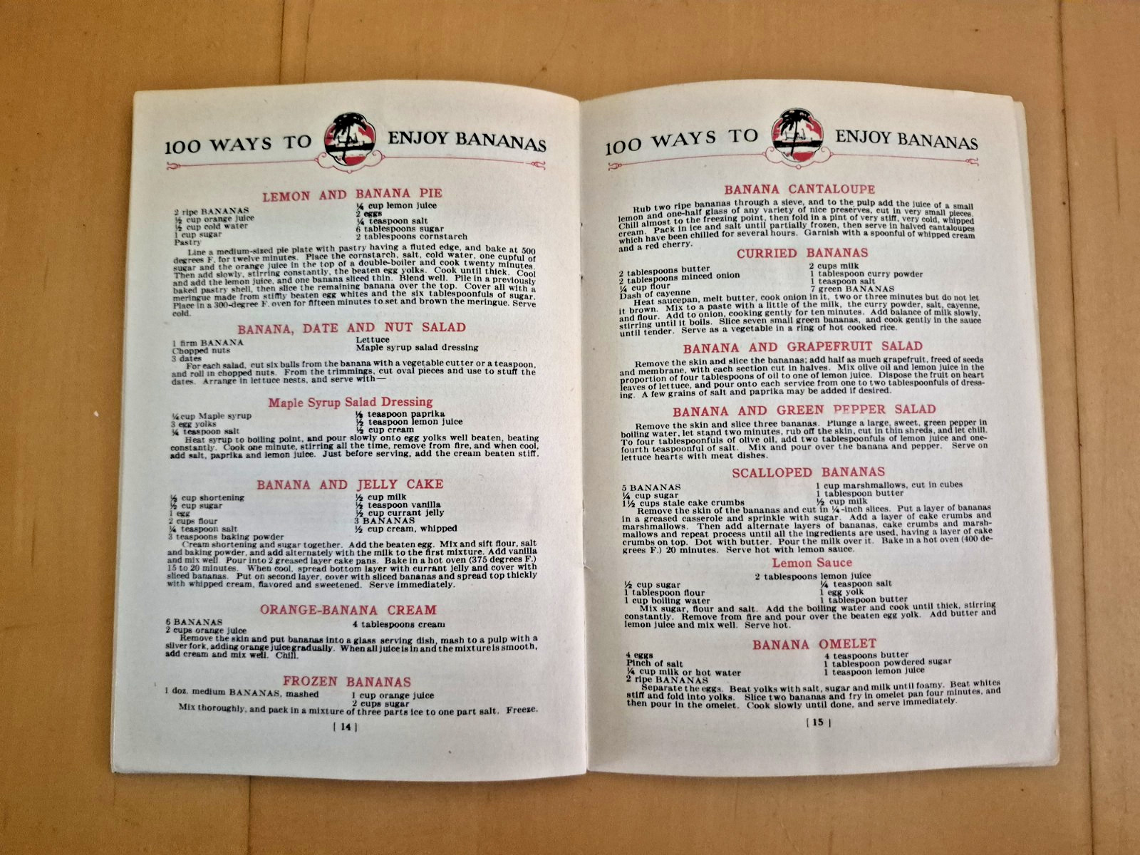 Vintage 1925 YES! 100 WAYS TO ENJOY BANANAS - Bauerlein Advertising Recipe Book