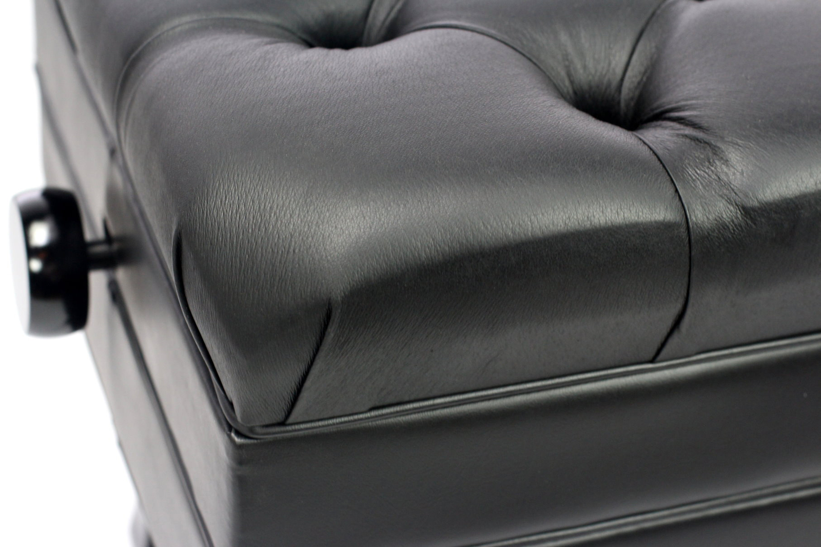 Genuine Leather Adjustable Piano Bench Seat - GRIFFIN Black Wood Keyboard Stool