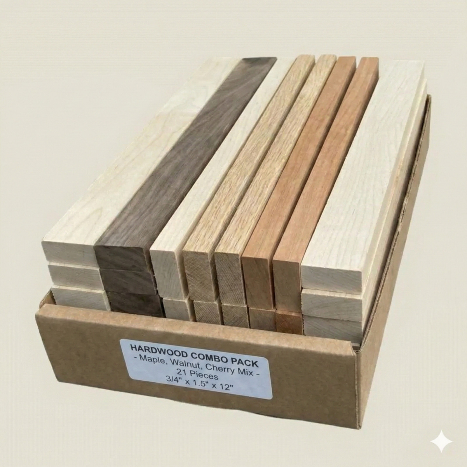 Hardwood Hobby Pack – 21 Piece Variety Bundle 3/4" X 1.5" X 12"