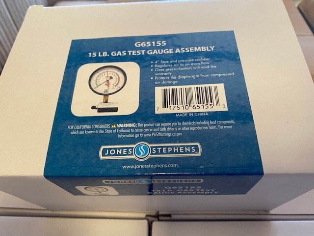 Jones Stephens G65155 - 15 lb. Gas Test Gauge Assembly (NEW)