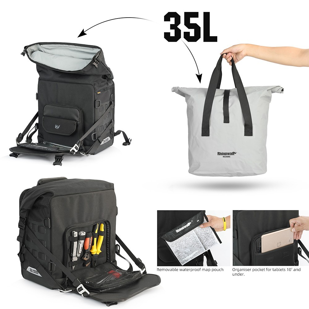 Rhinowalk Motorcycle Side Bag Waterproof 35L Quick Release Saddlebag Pannier 1Pc