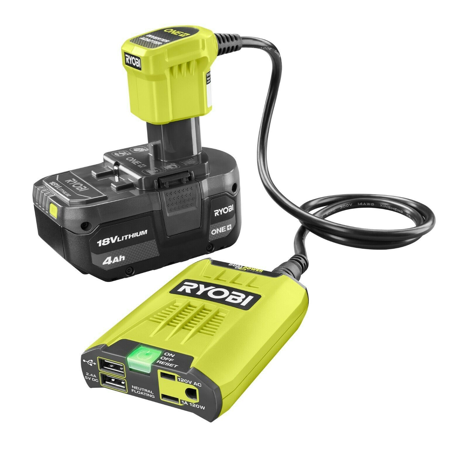 NEW RYOBI 18V 120-Watt 12V Automotive Power Inverter with Dual USB Ports RYi120A