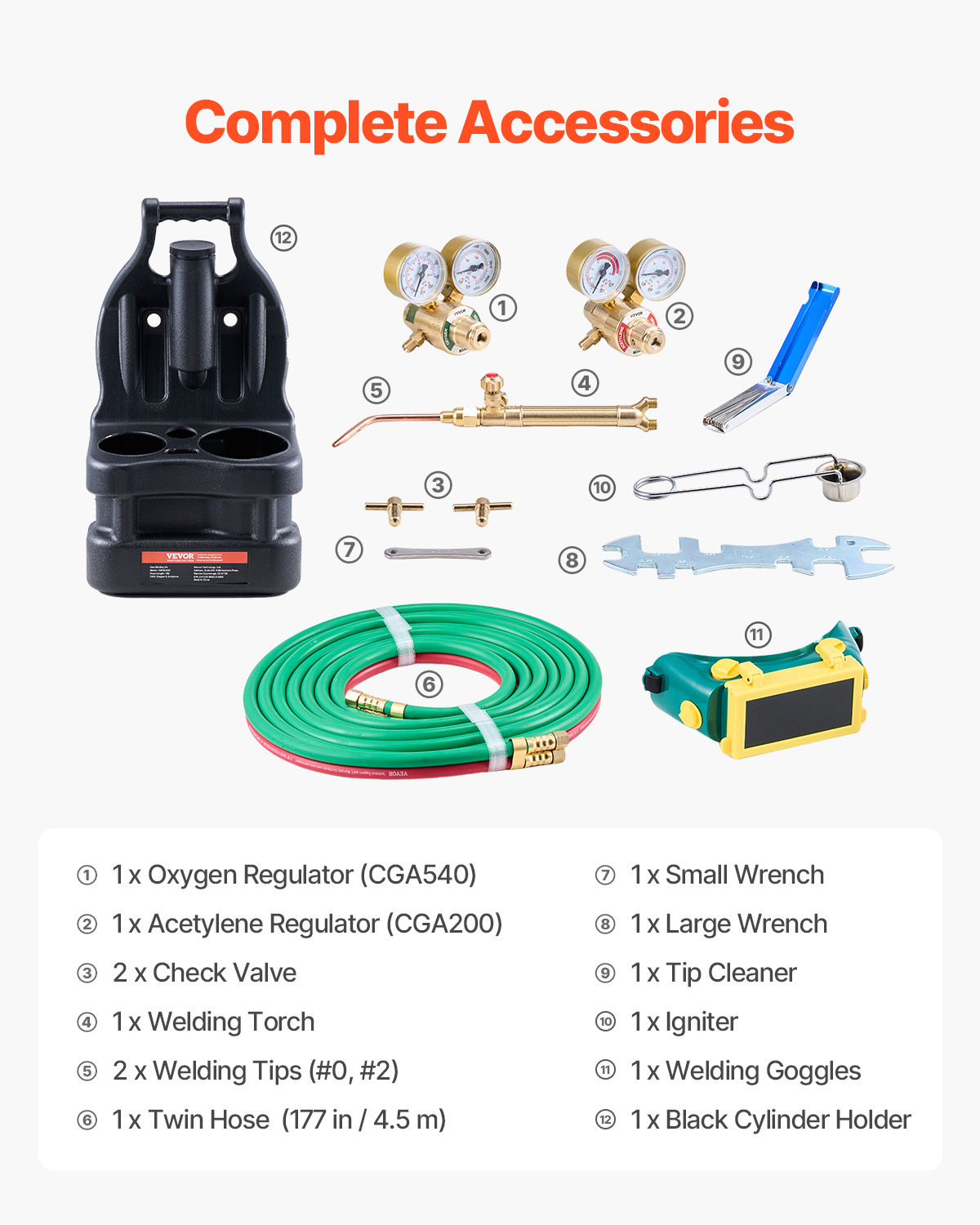 VEVOR Oxygen Acetylene Torch Kit 14PCS Gas Welding & Cylinder Holder 177'' Hose