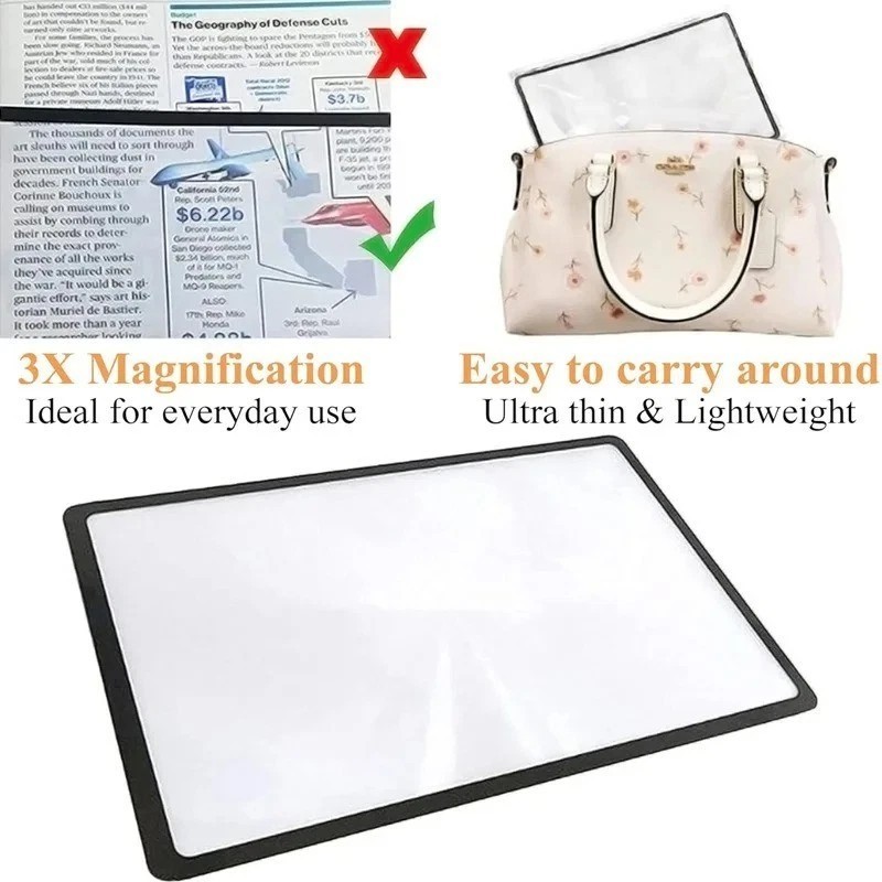 Full Page Sheet Magnifier 180×120mm Reading Aid Lens Large Magnifying Glass