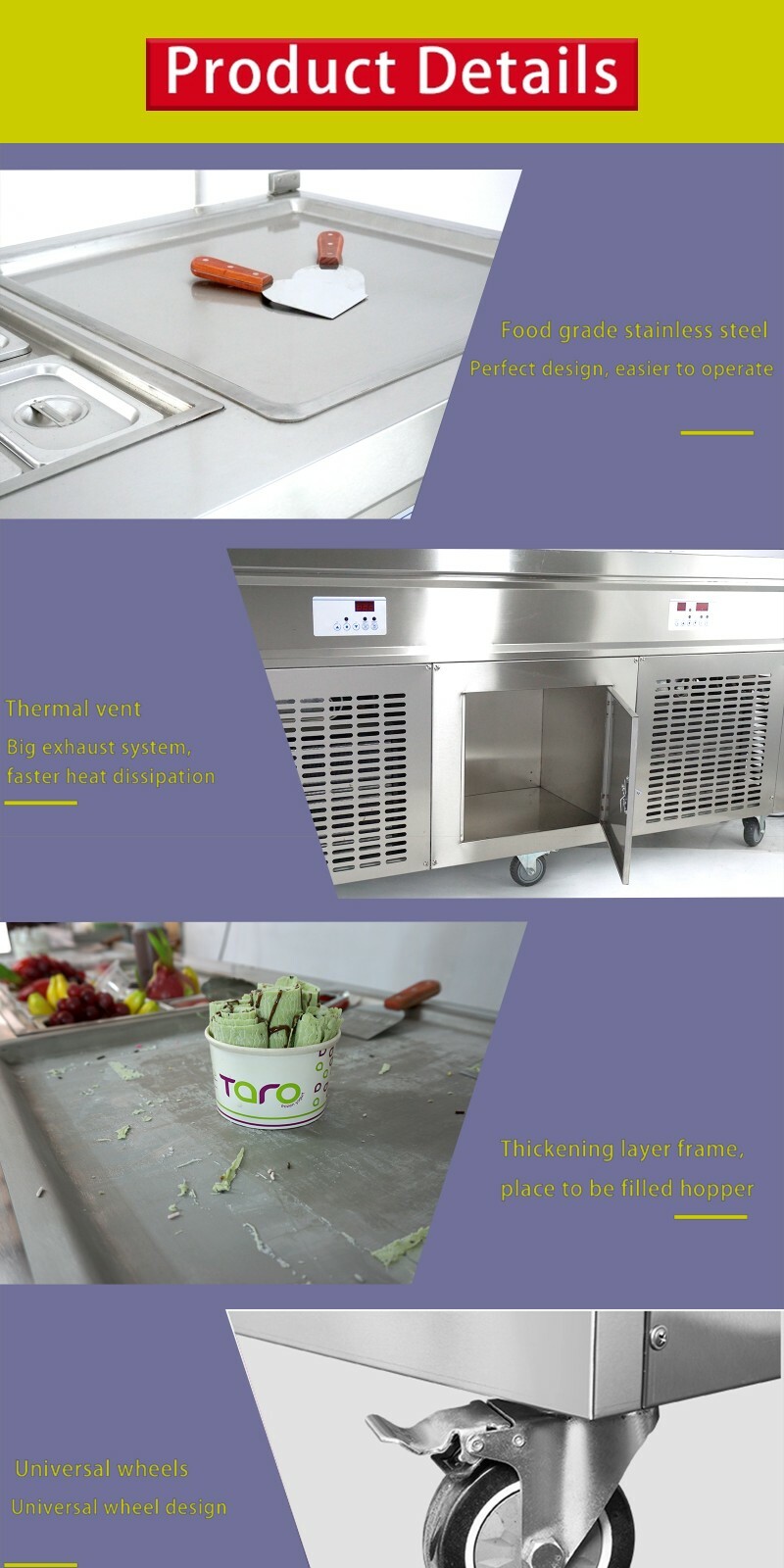 Kolice 21"double square pans fried ice cream machine-10pcs refrigerated tank