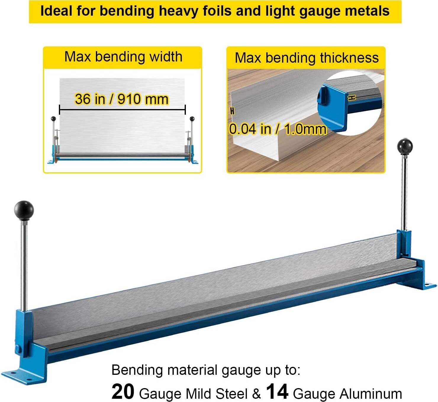 Manual 30" Sheet Metal Bender Brake 0-90 Degree 18 Gauge Steel 14 Gauge Aluminum