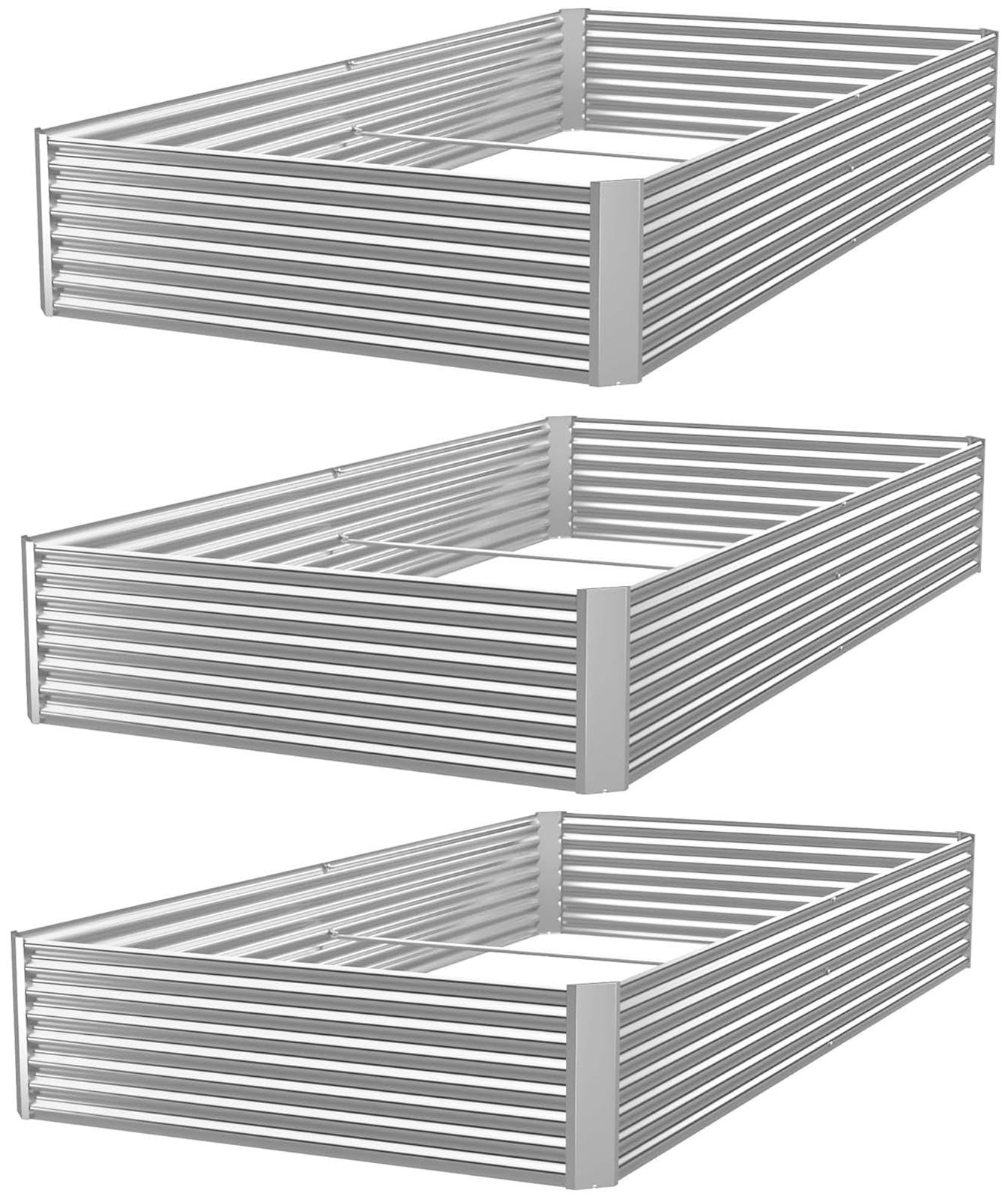 3 Pack Galvanized Raised Garden Bed Outdoor,Metal Garden Bed for Vegetables,Abov