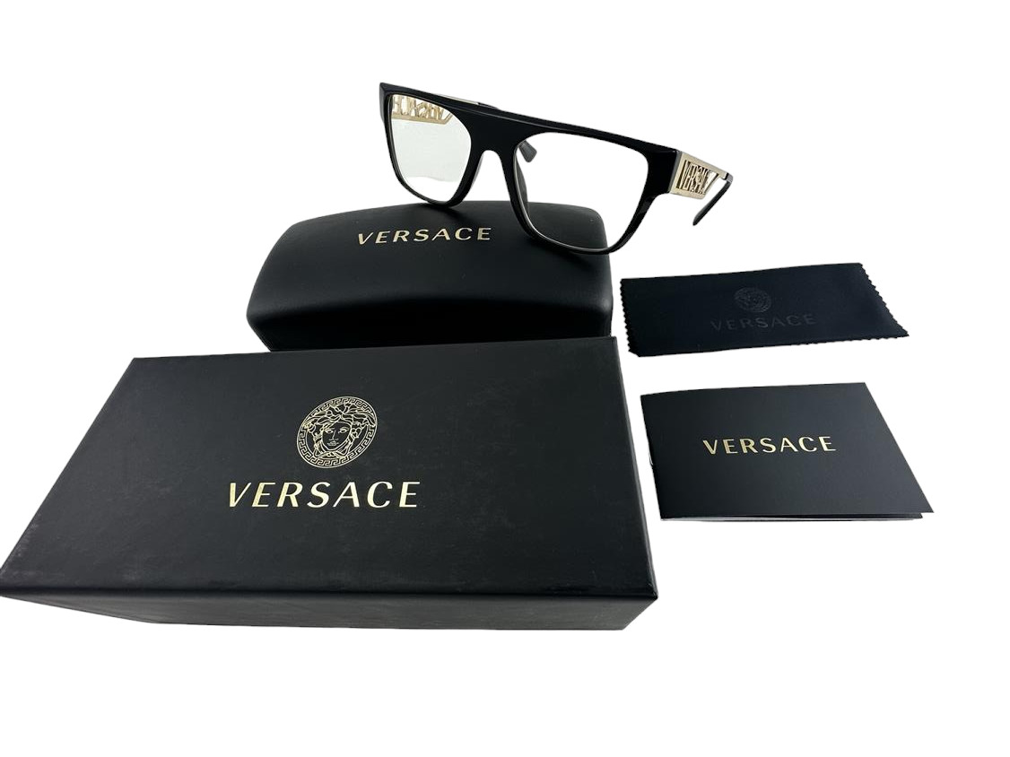 Versace NEW Black Retro Flat Top Frames Gold Mens 55-19-145 Eyeglasses VE3326U