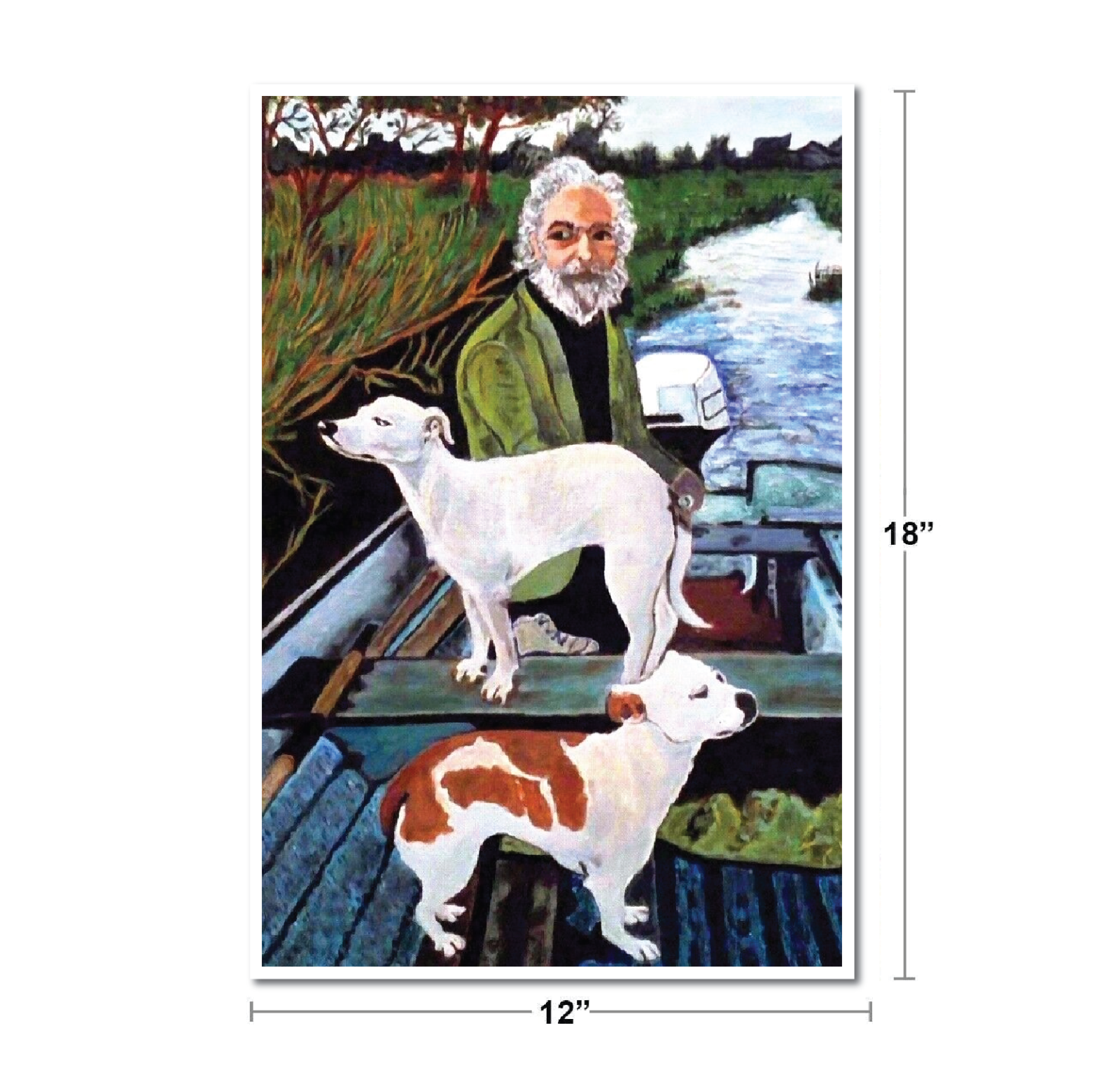 MAN IN BOAT WITH DOGS MOVIE PAINTING GOODFELLAS DECOR ART PRINT POSTER 12X18