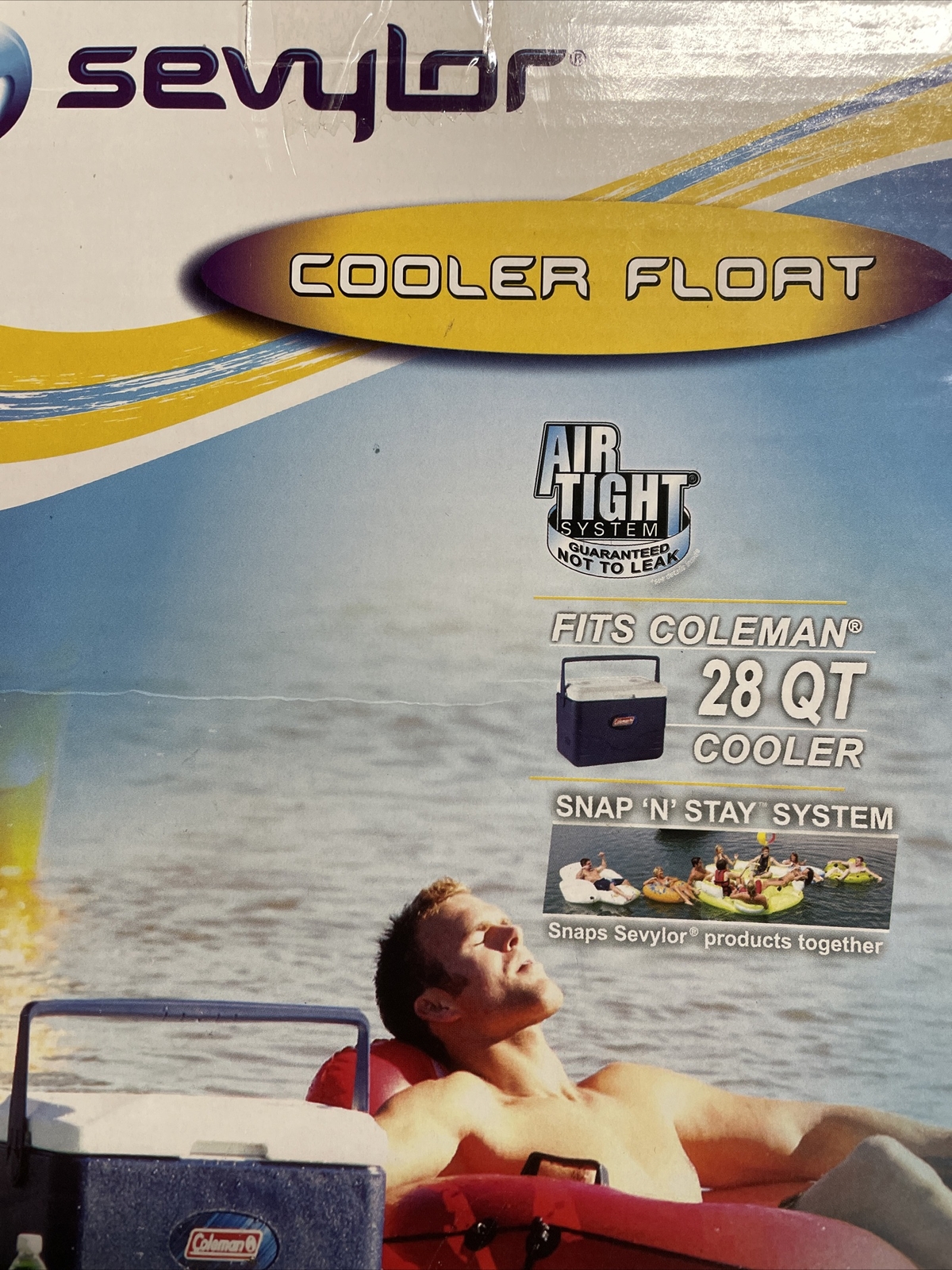 Pool Float Sevylor Cooler Green Inflatable Fits 28Qt 4 Cup Holders NEW SNAP STAY