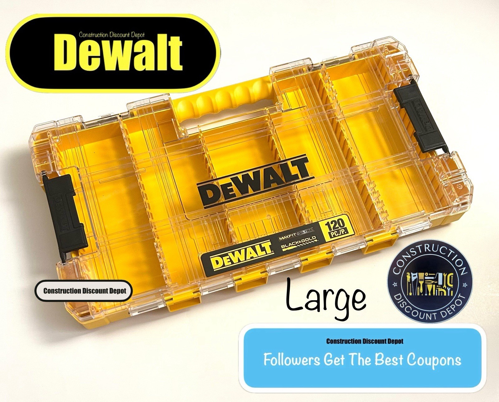 DeWalt Large Tough Case Bit Holder Storage Organizer STACKABLE INTERLOCKING  120