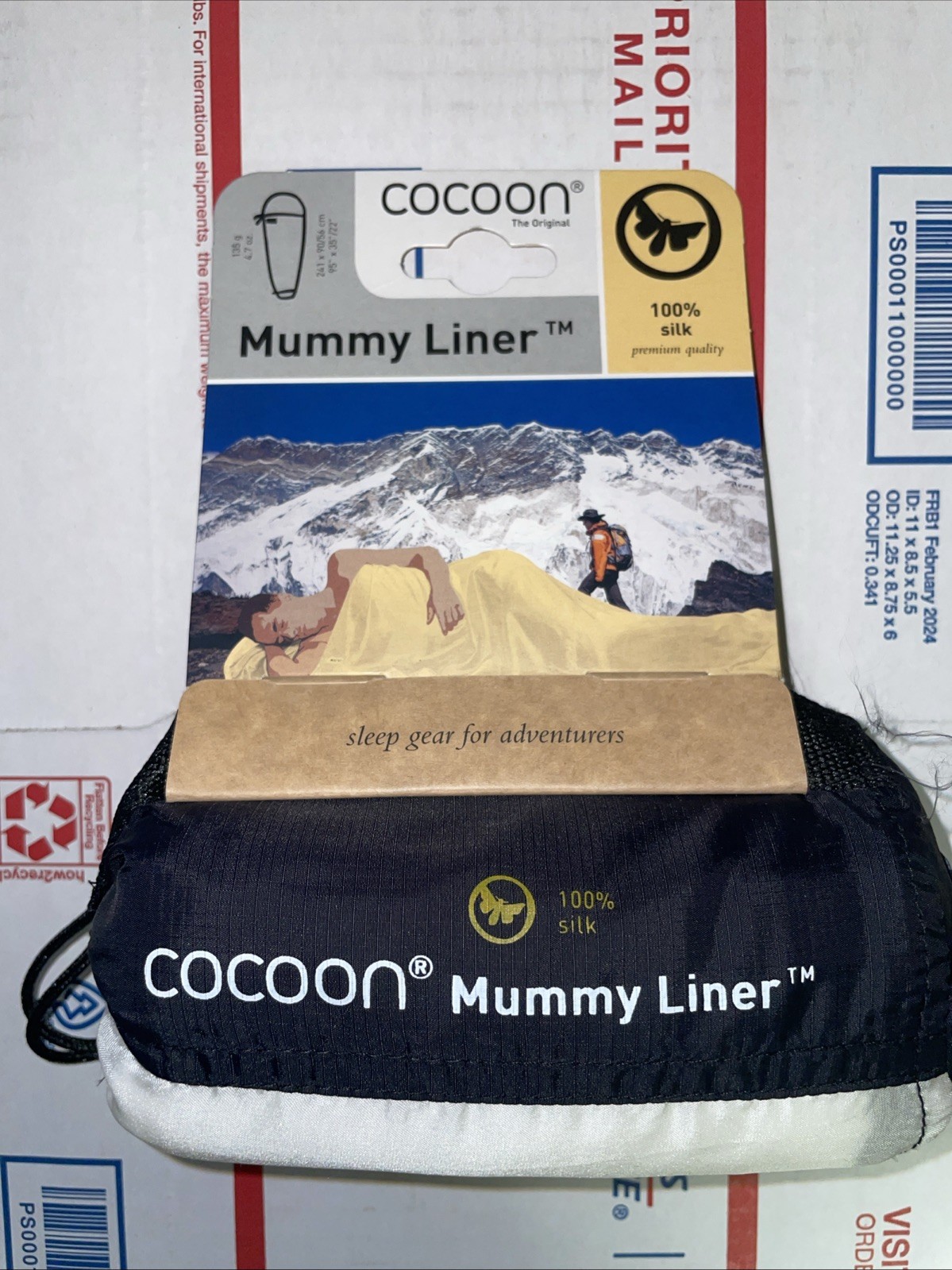 Cocoon 100% Silk Mummy Liner - White 135g 95” x 35”/22” BRAND NEW WITH TAGS