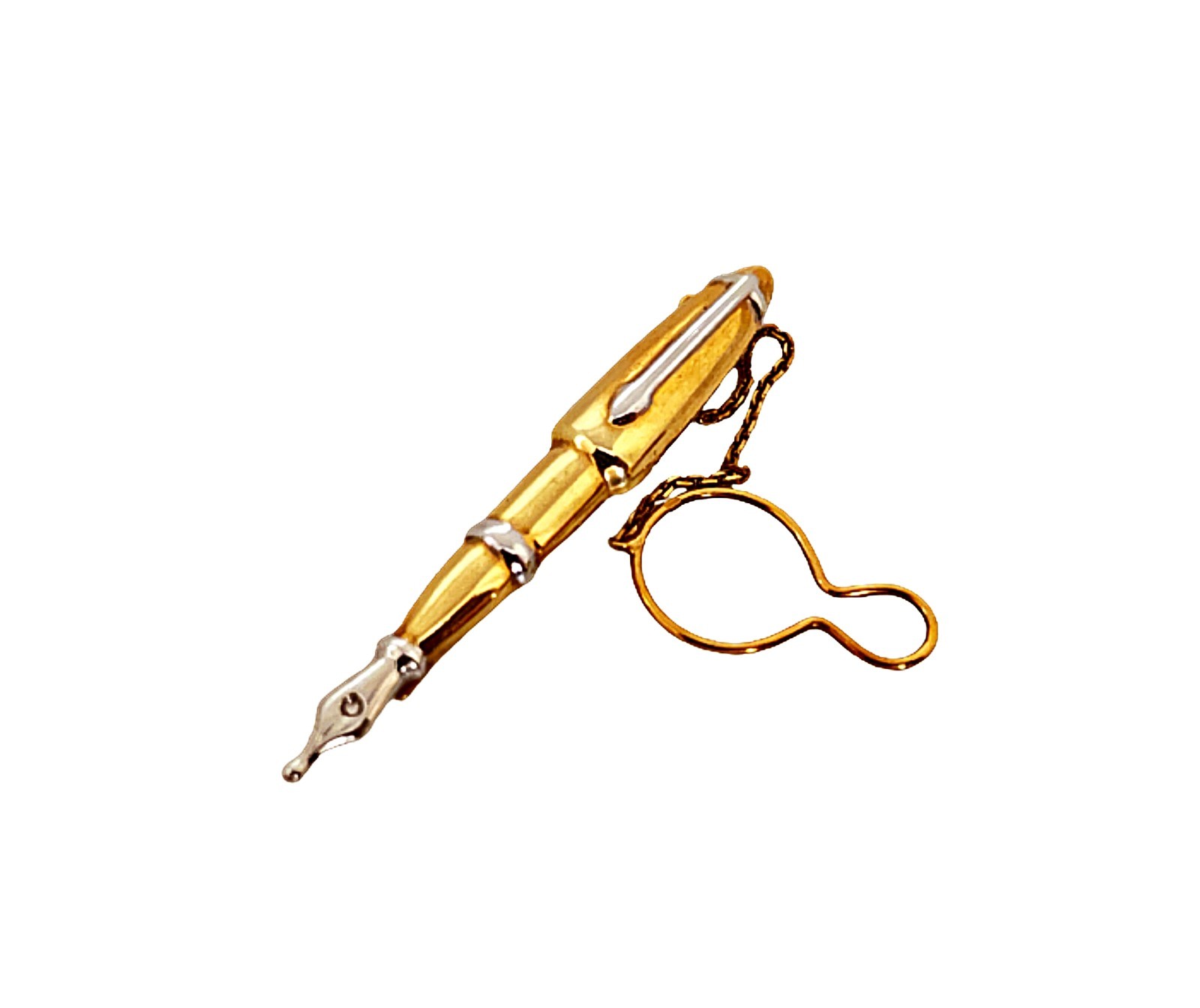 Unique Gold tie clip miniature fountain pen in yellow and white gold France