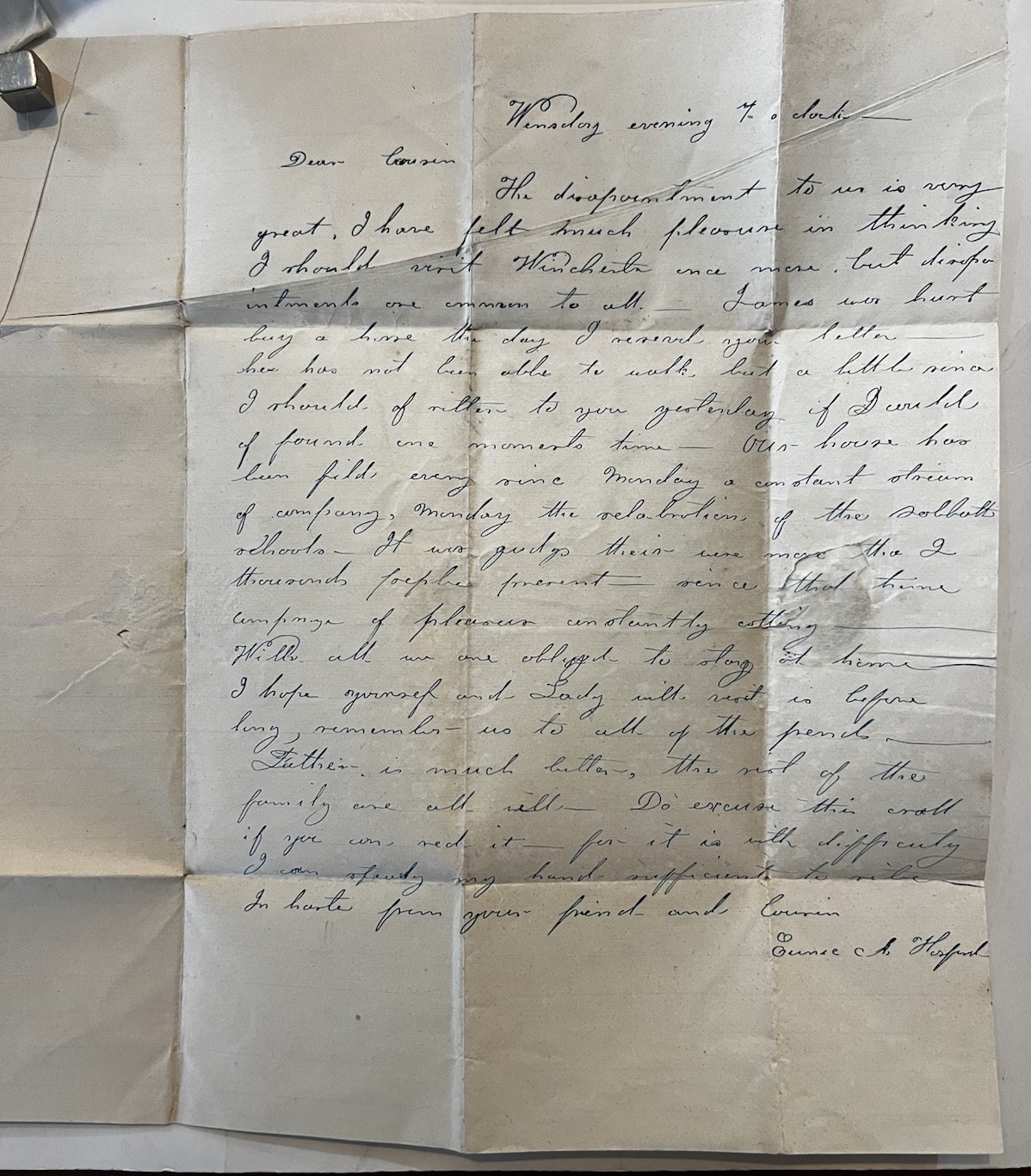Vintage Handwritten Personal Folded Letter 19th Early 20th Family ALS