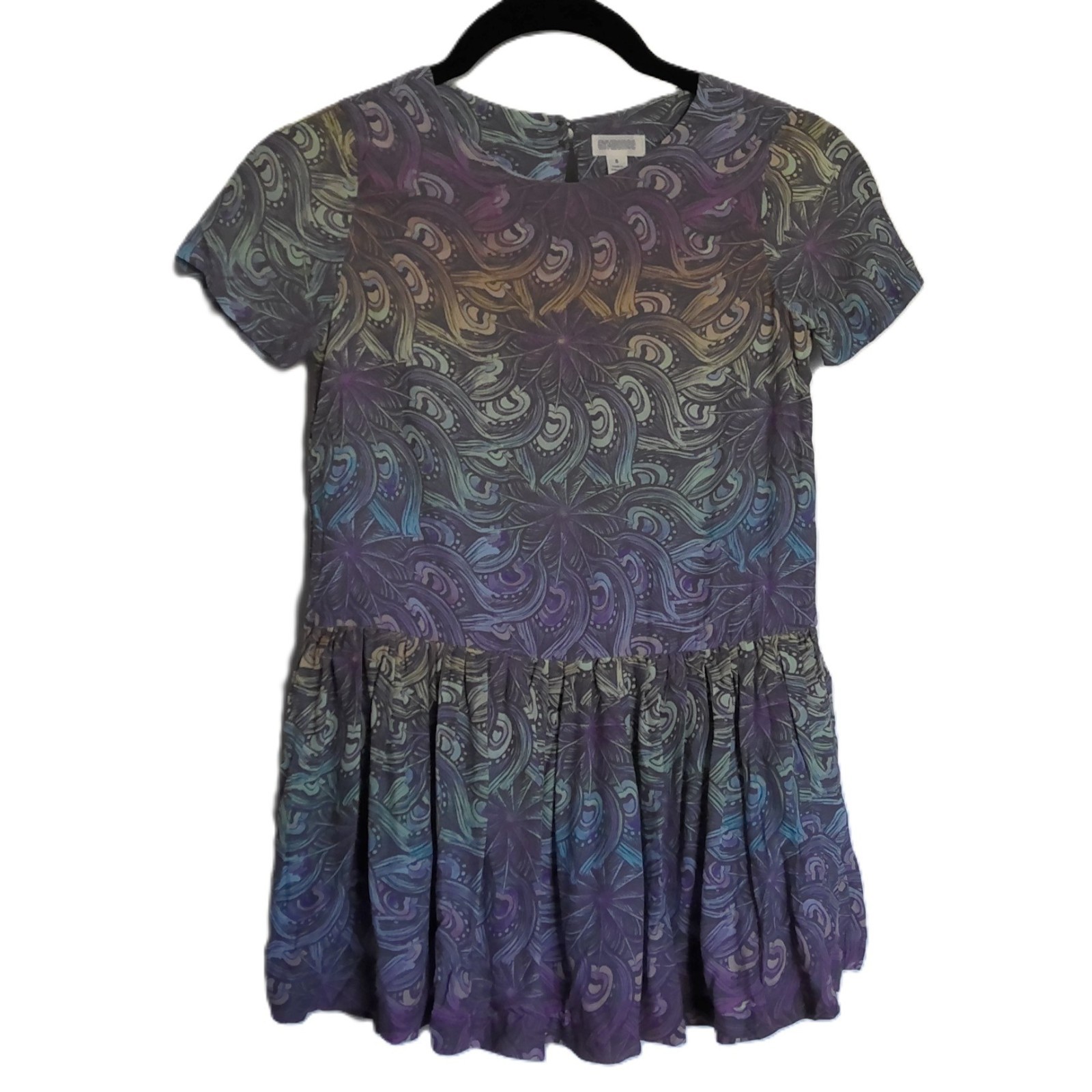 Gymboree Girl's Dress Drop Waist Short Sleeve Peacock Feather Print EUC Sz 5