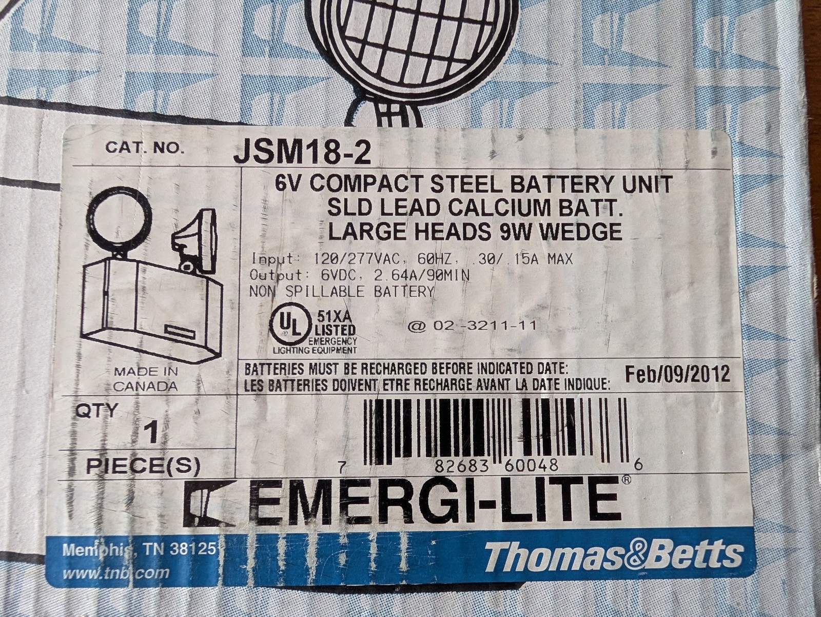 Emergi-Lite JSM18-2 6V Double Head Emergency Lighting, New-Old Stock