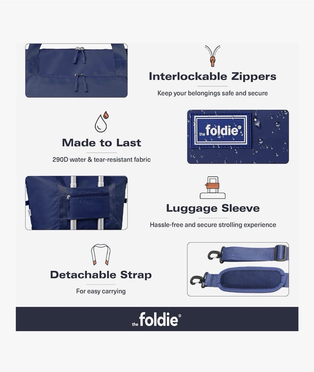 The Foldie® 4.0 Travel Duffle - Water Resistant - Expandable Bottom - Navy Blue