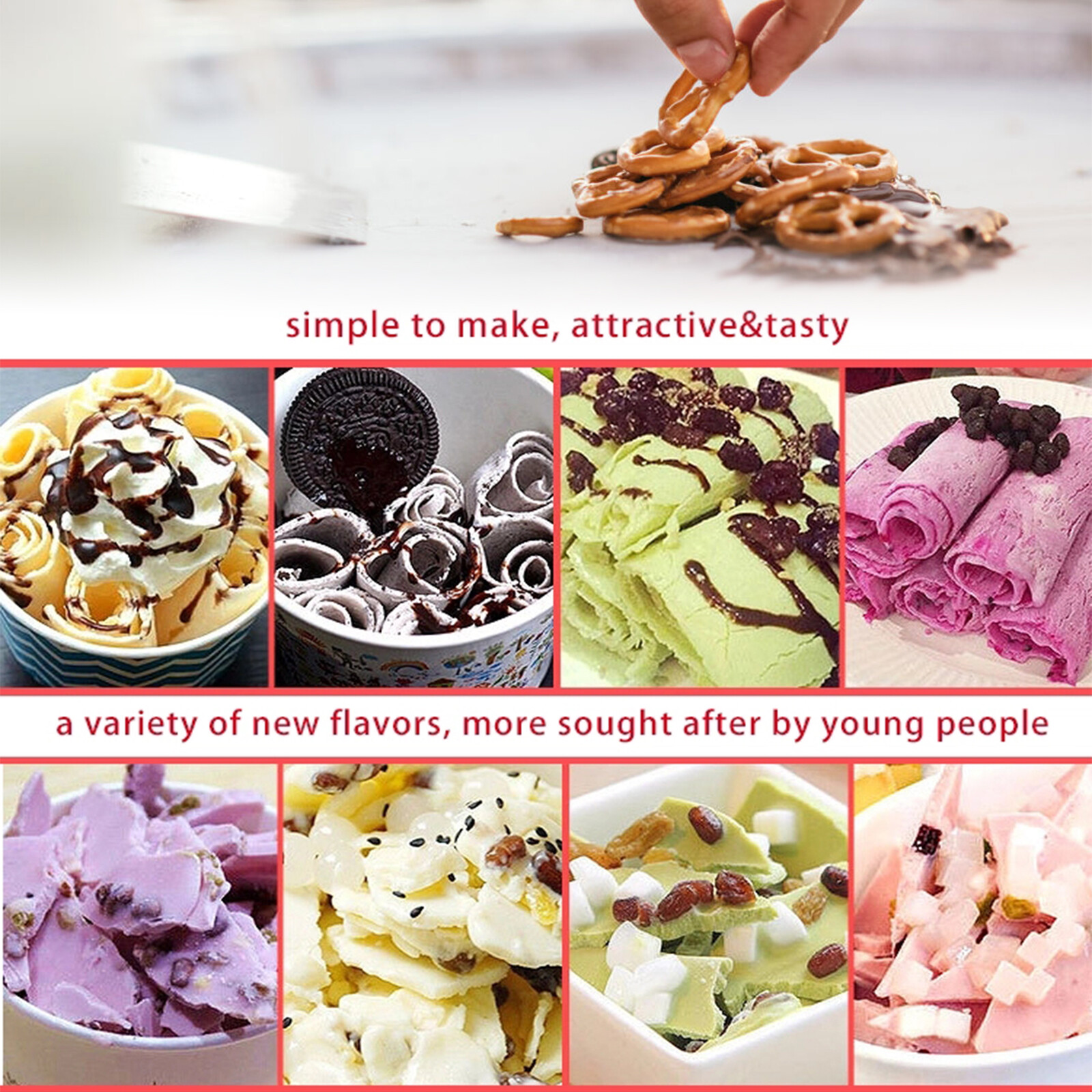 Kolice double square pans roll ice cream machine with 10pcs refrigerated tank