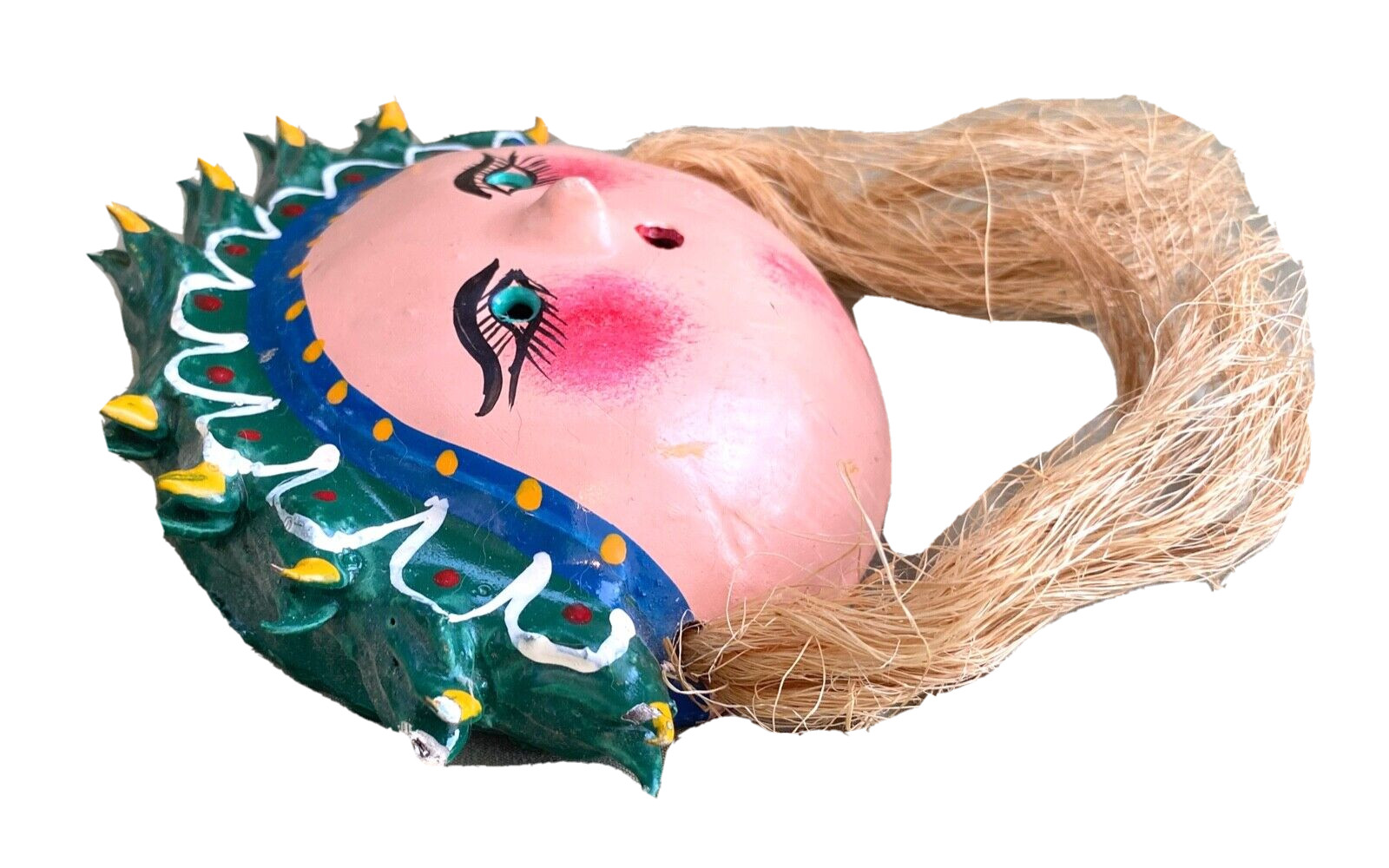 Vintage Hand Painted Folk Art Coconut Shell & Seed Pod Mask, Mexico