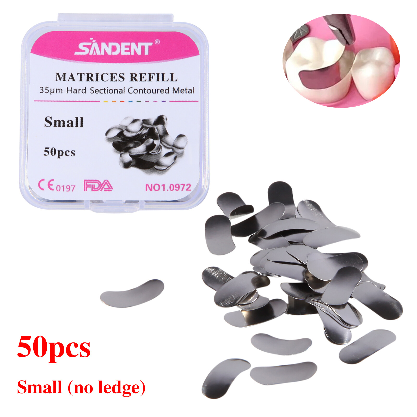 Dental Metal Matrices Matrix Band Sectional Contoured Refill S/M/L 50Pcs/1Pack