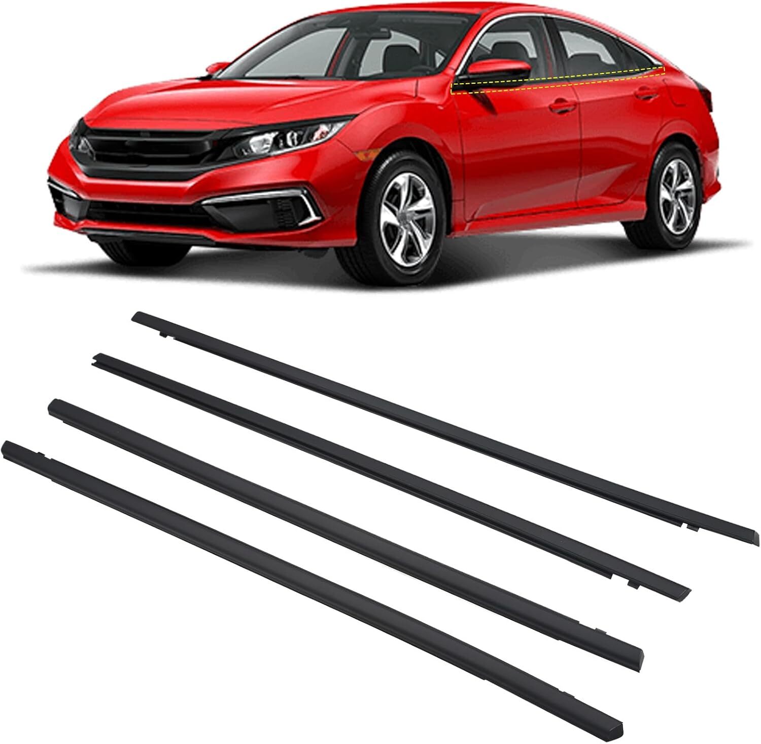 4 PACK Sello burlete moldura ventana exterior coche para Honda Civic 2016 - 2021
