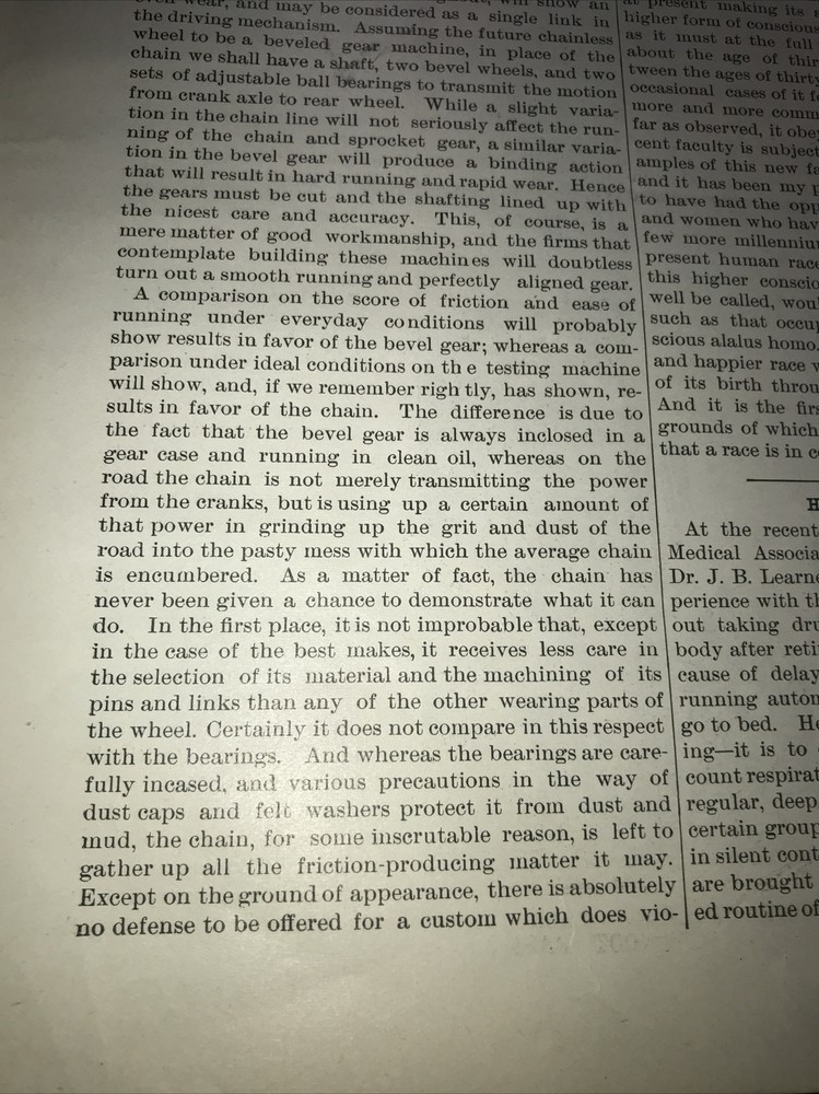 1897 The Chainless Bicycle Advertising Article