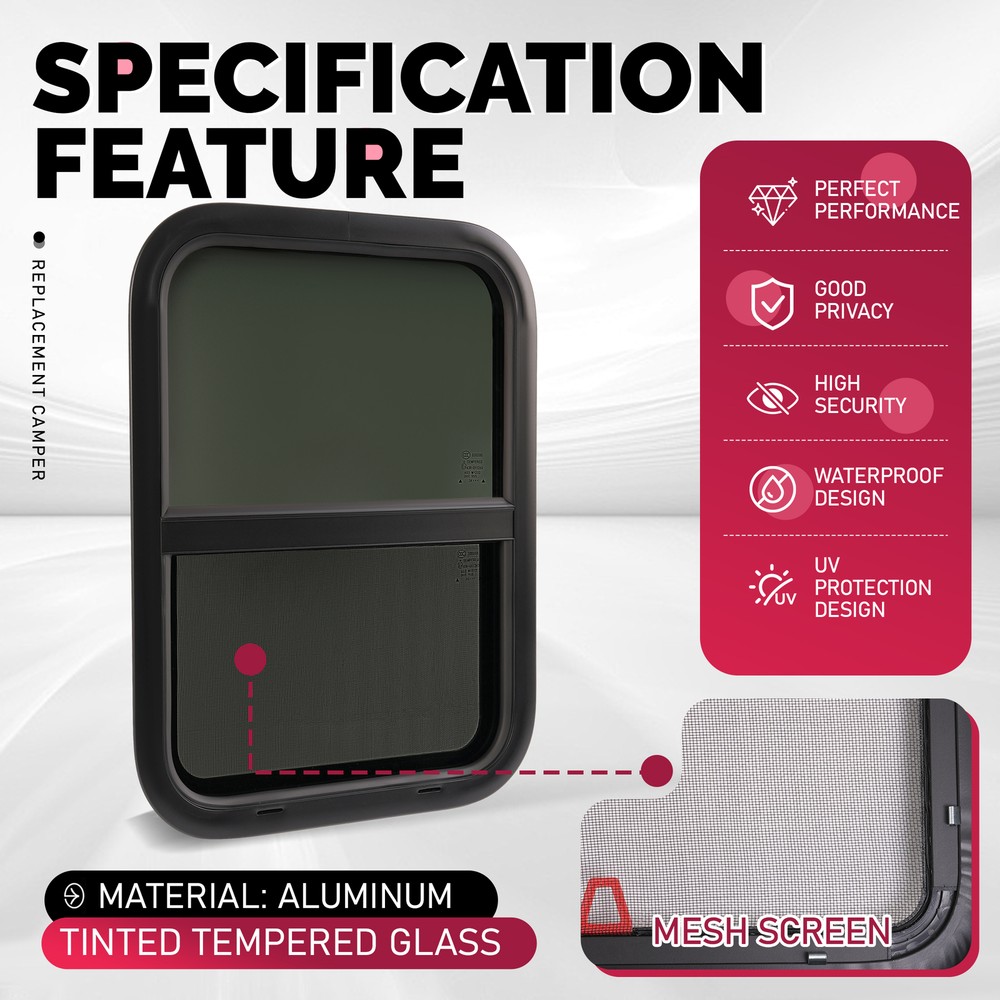 RV Window 14/18/24/35/36/42" H × 12/15/20/22/24/40" W w/ Trim 1-3/4" Windows