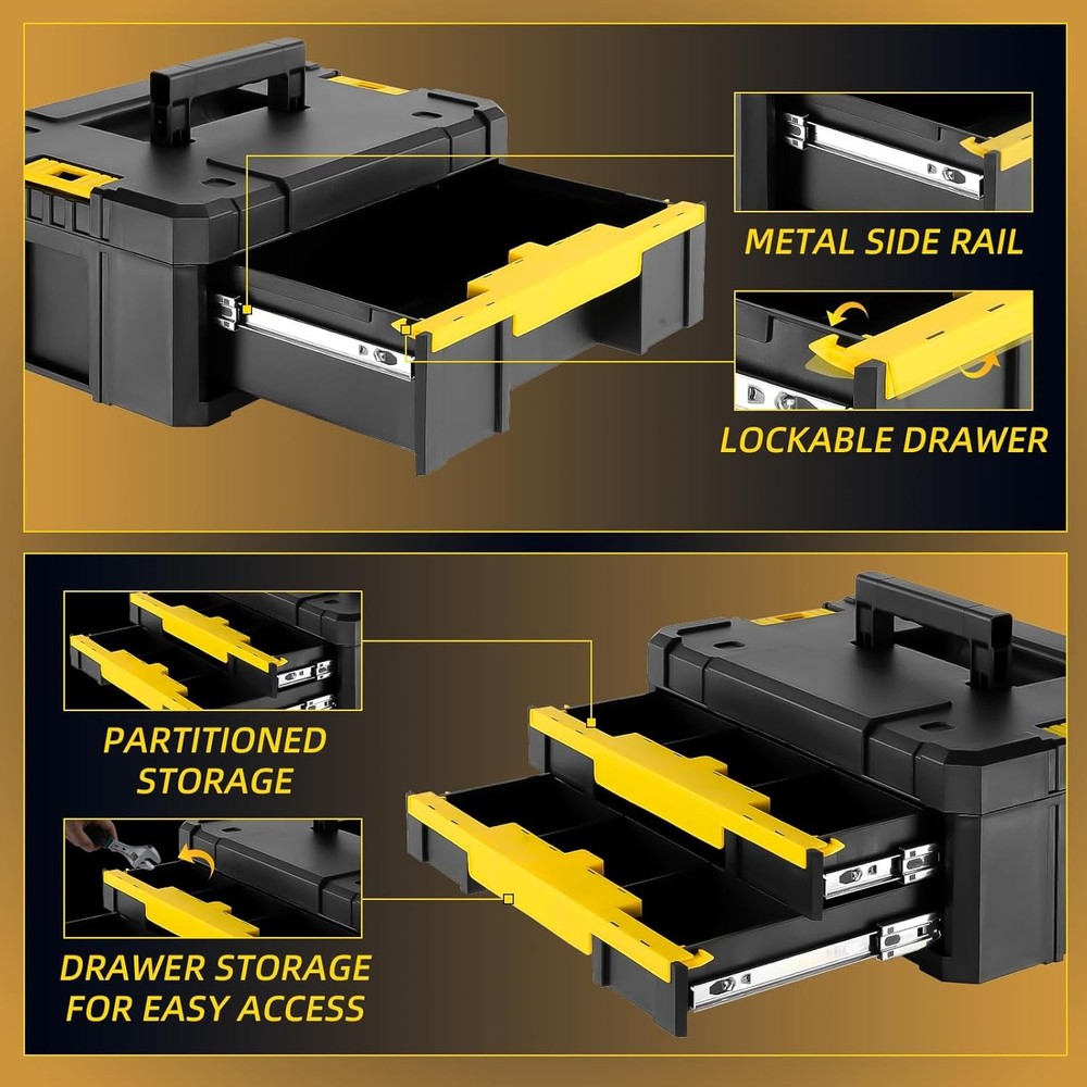 Stackable Toolbox 4 Piece Modular Rolling System Equipment Storage Garage
