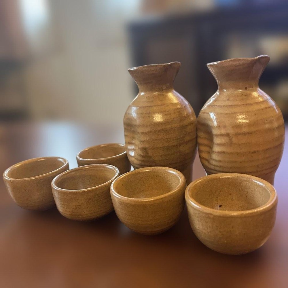 Ceramic sake bottle and sake cup set Iwakuni Tada ware