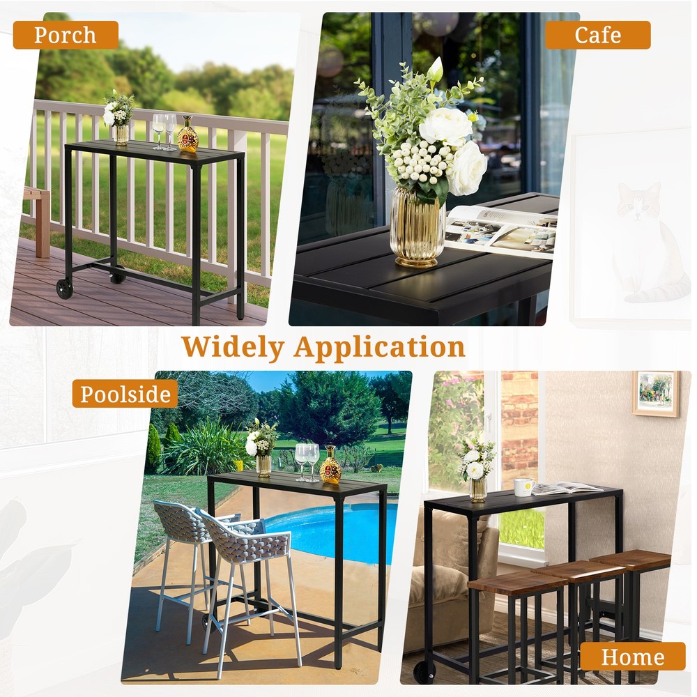 【Replace 92798956】40" Outdoor Bar Table with Wheels, Rectangle Narrow