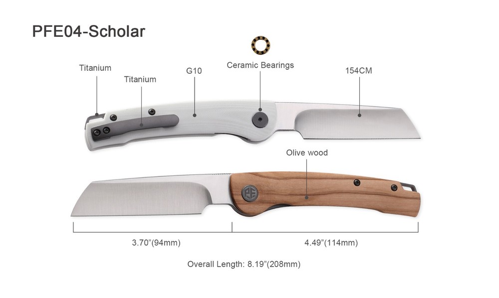 Petrified Fish PFE04 Scholar,154CM Satin/Stonewashed Blade Folding knife