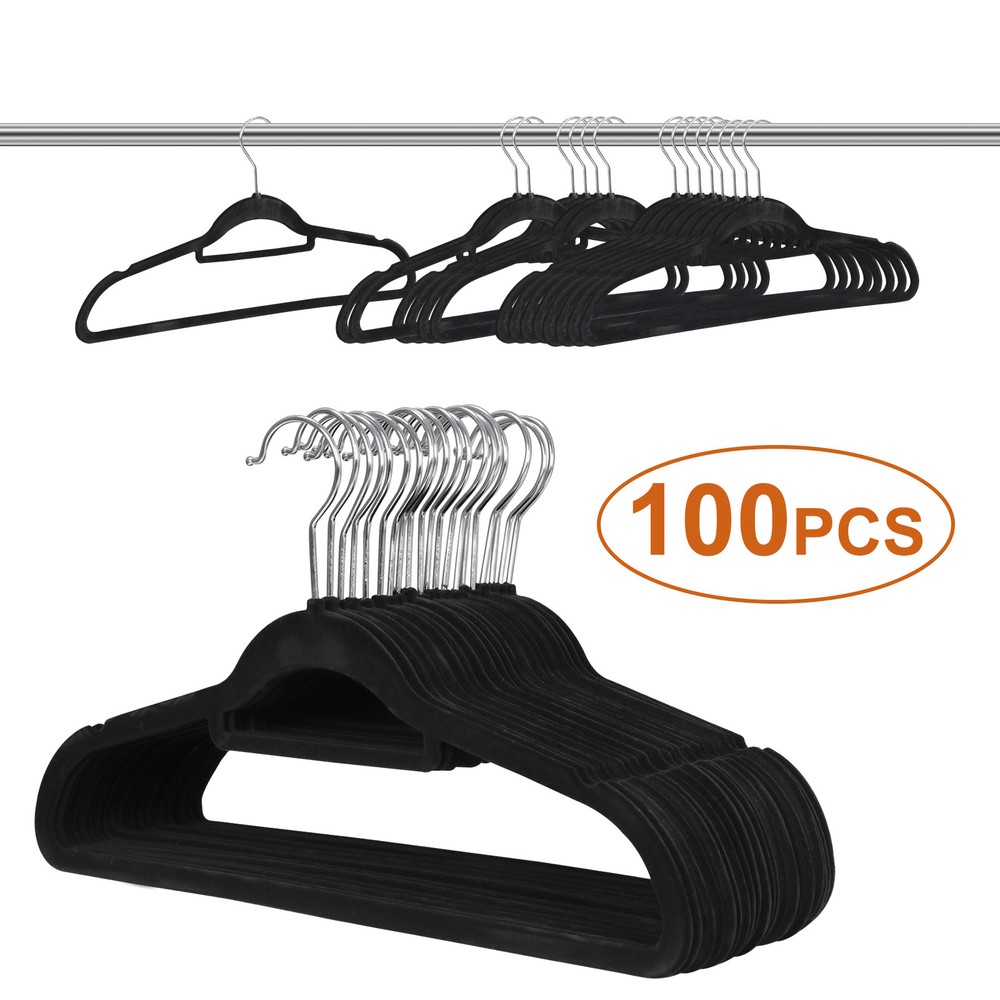 100PCS Ergonomic Contoured Flocked Clothes Hangers with Galvanized Metal Hook