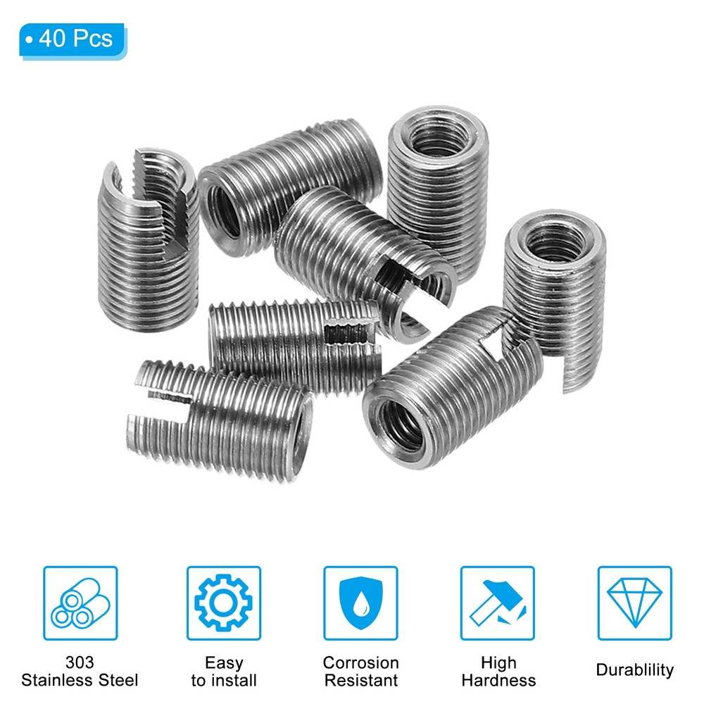 40 Pcs 303 Stainless Steel M3 x M5 x 8mm Self-Tapping Threaded Inserts