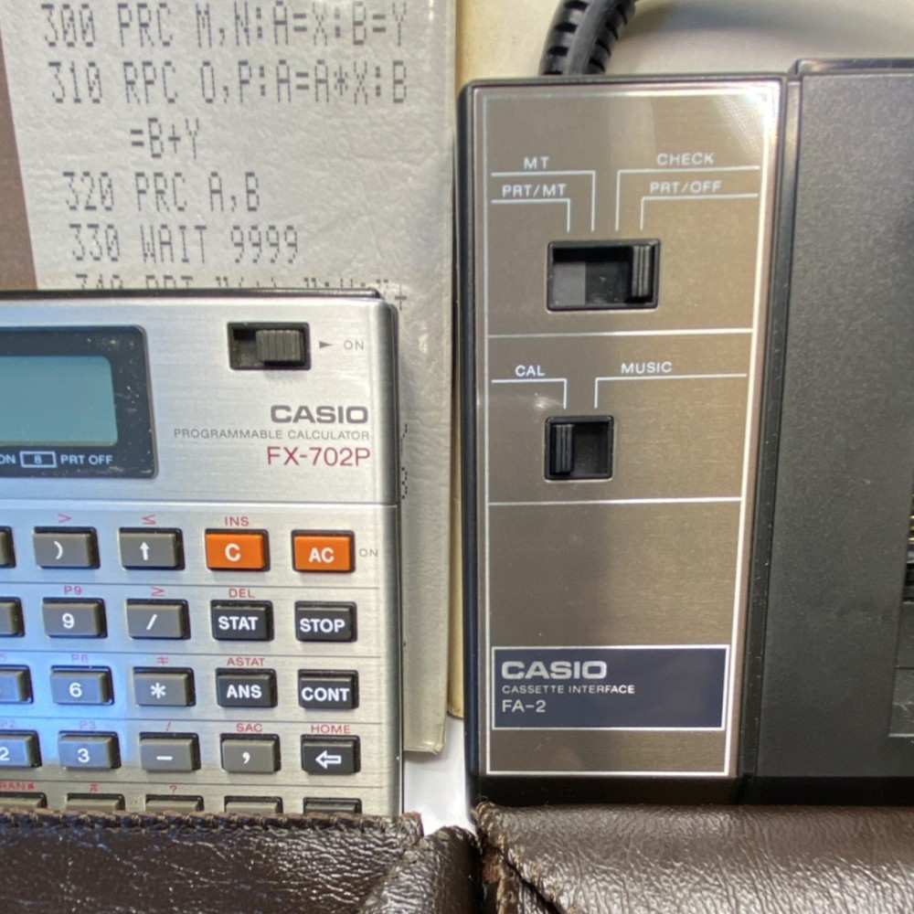 Casio FX-702P Vintage Programmable Calculator w/ FA-2 Cassette Interface, Manual