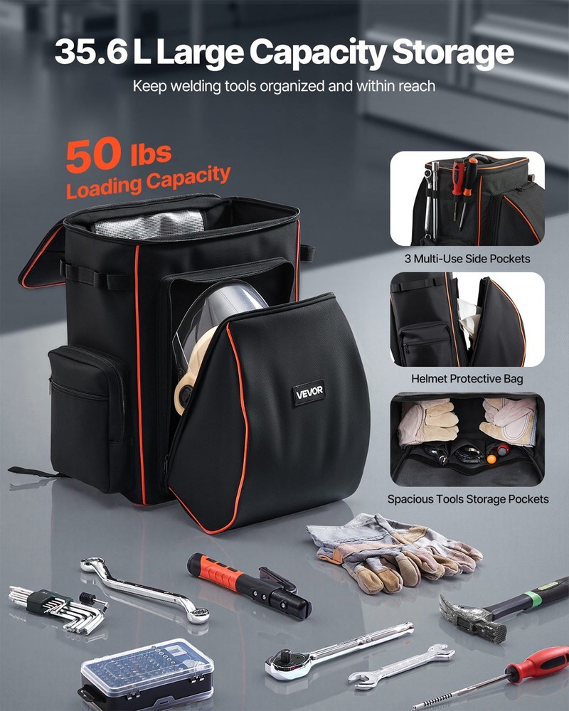 Welding Backpack 35.6L Welder Backpack for Tools Helmet 600D Polyester Ext