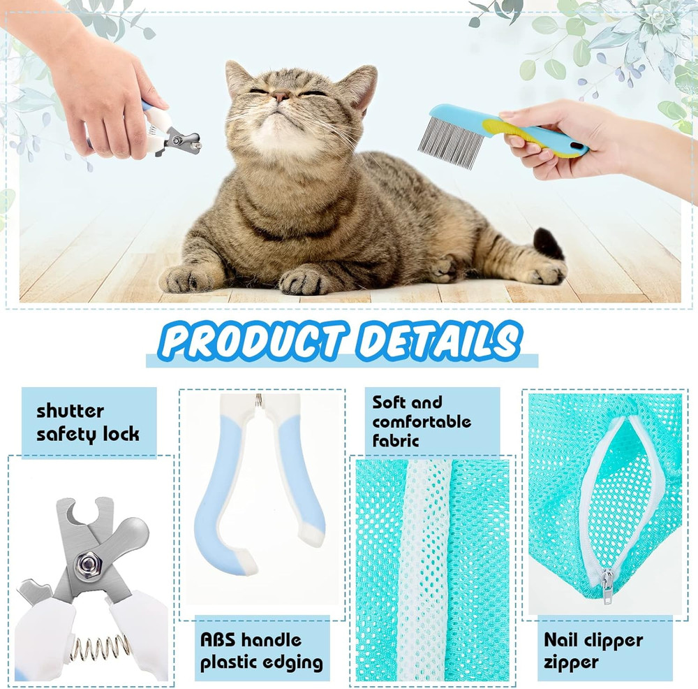 8 Pcs Cat Muzzle Set with Adjustable Cat Bathing Bag Breathable Clear Muzzle Pet