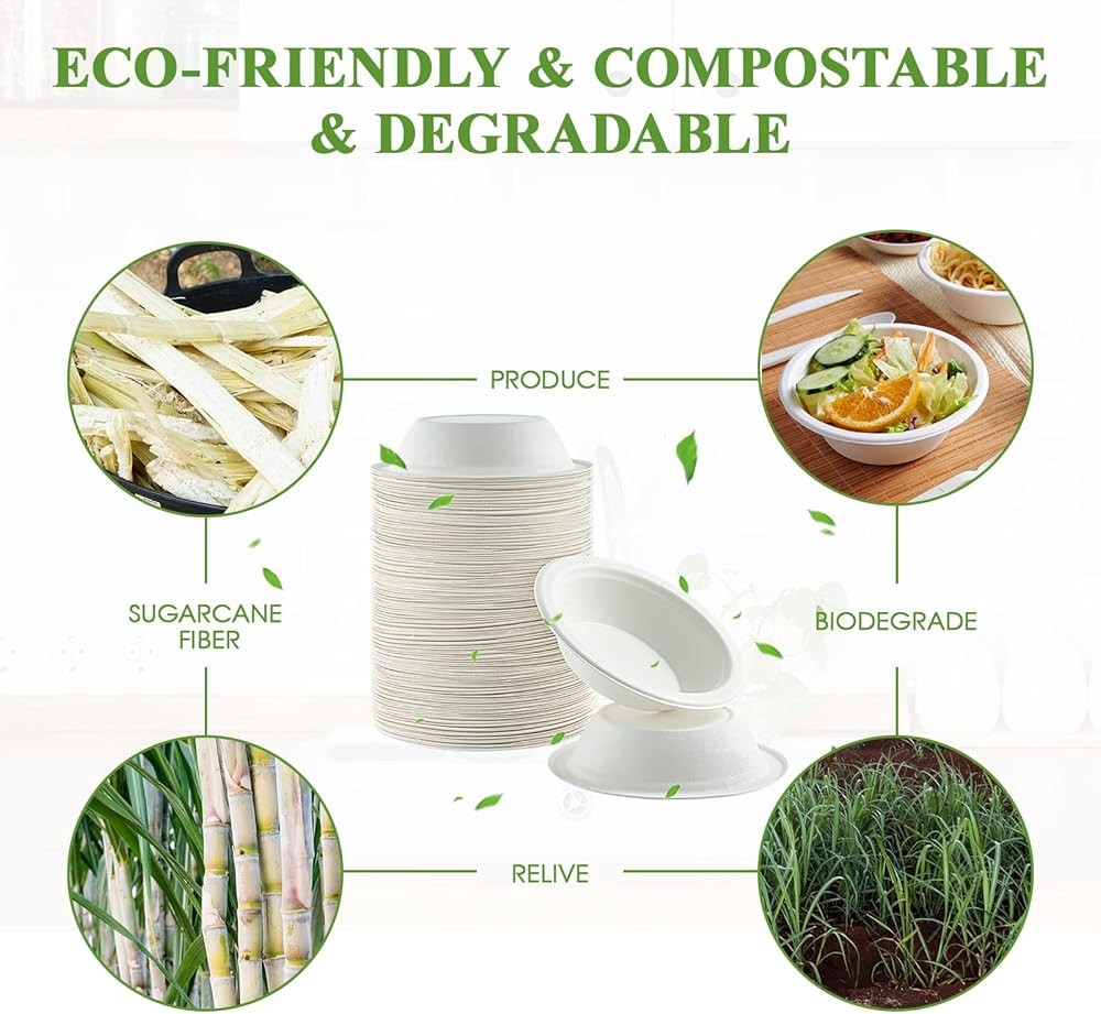 Paper Bowls, Disposable postable Bulk, Eco-friendly Bagasse,