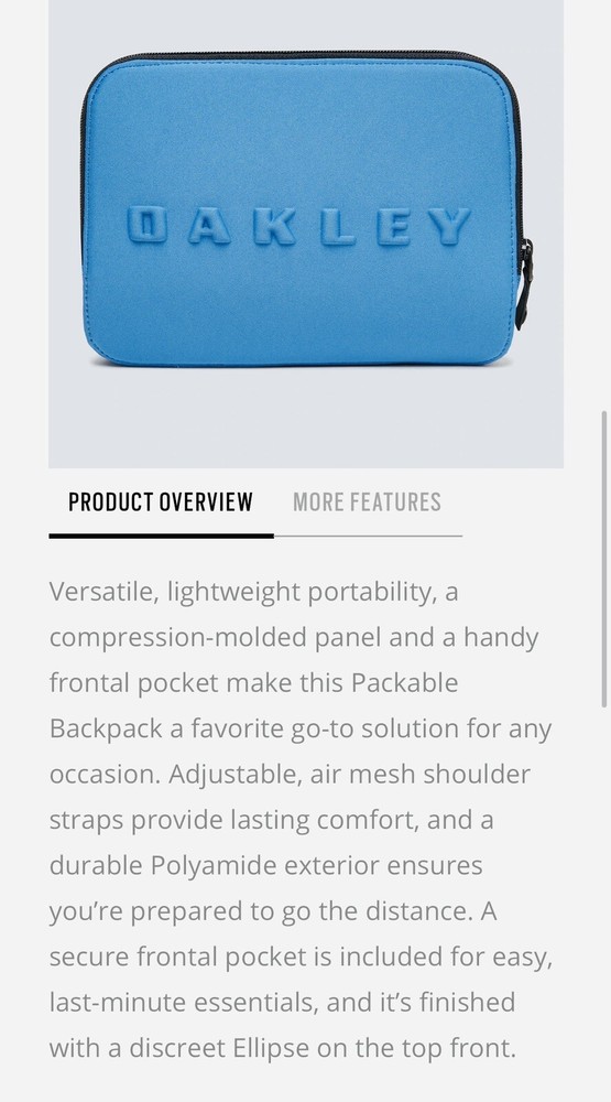 New Oakley Packable Backpack Royal Blue Durable Compact Lightweight Medium